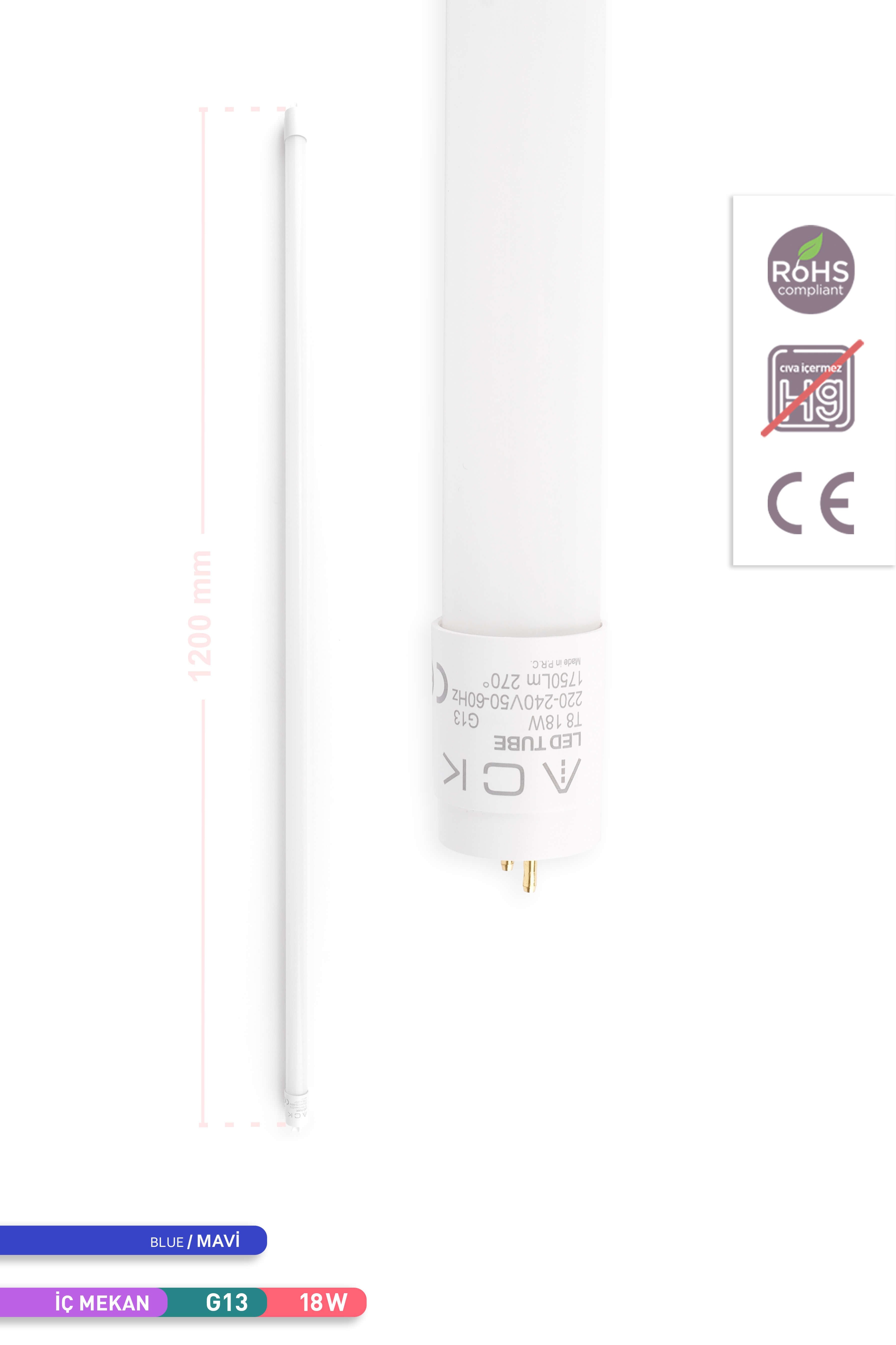 ACK 18W LED Tüp Floresan Ampul Mavi G13 AA52-01286