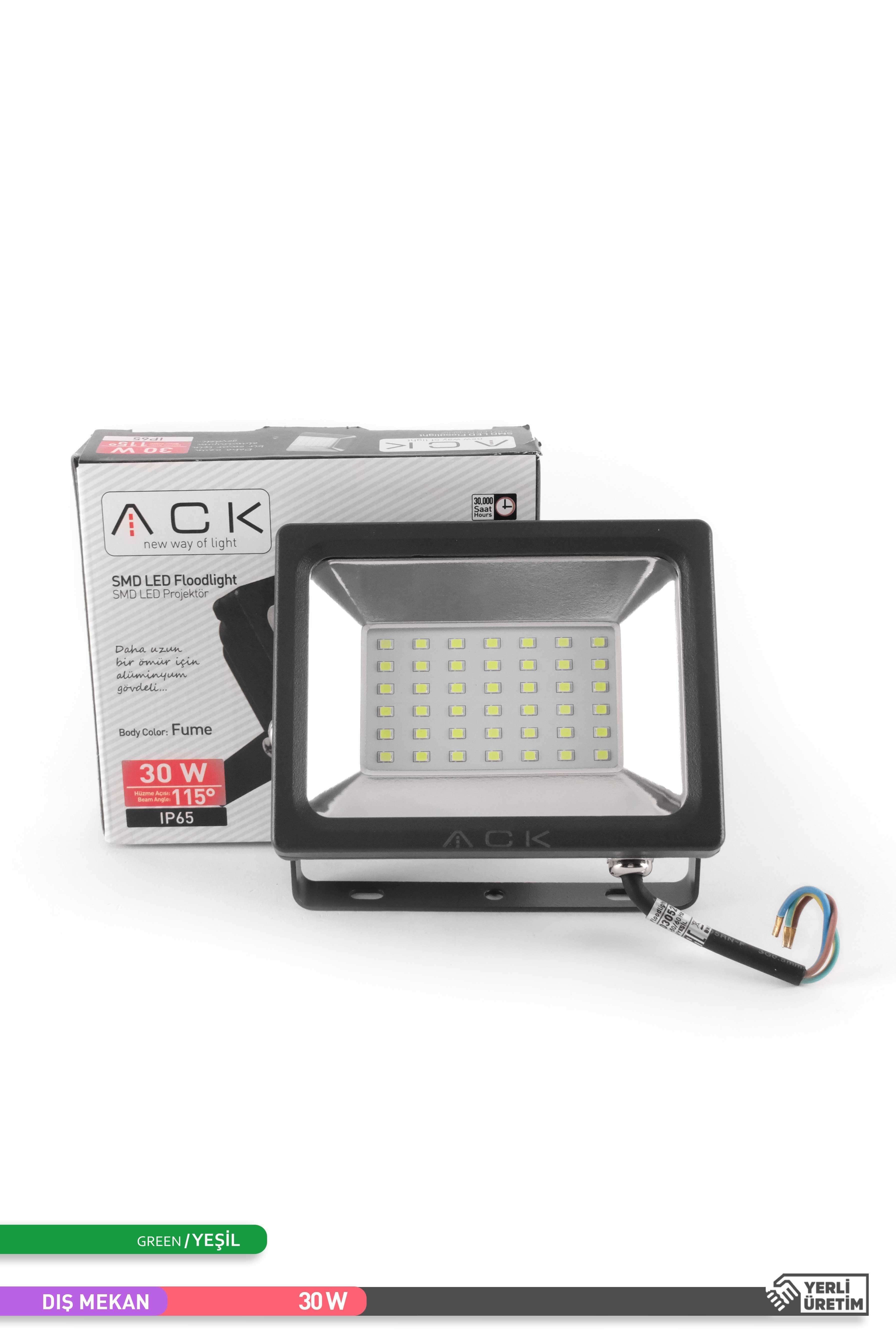 ACK LED Projektör Siyah Kasa Yeşil Işık 220V 30W AT61-03052