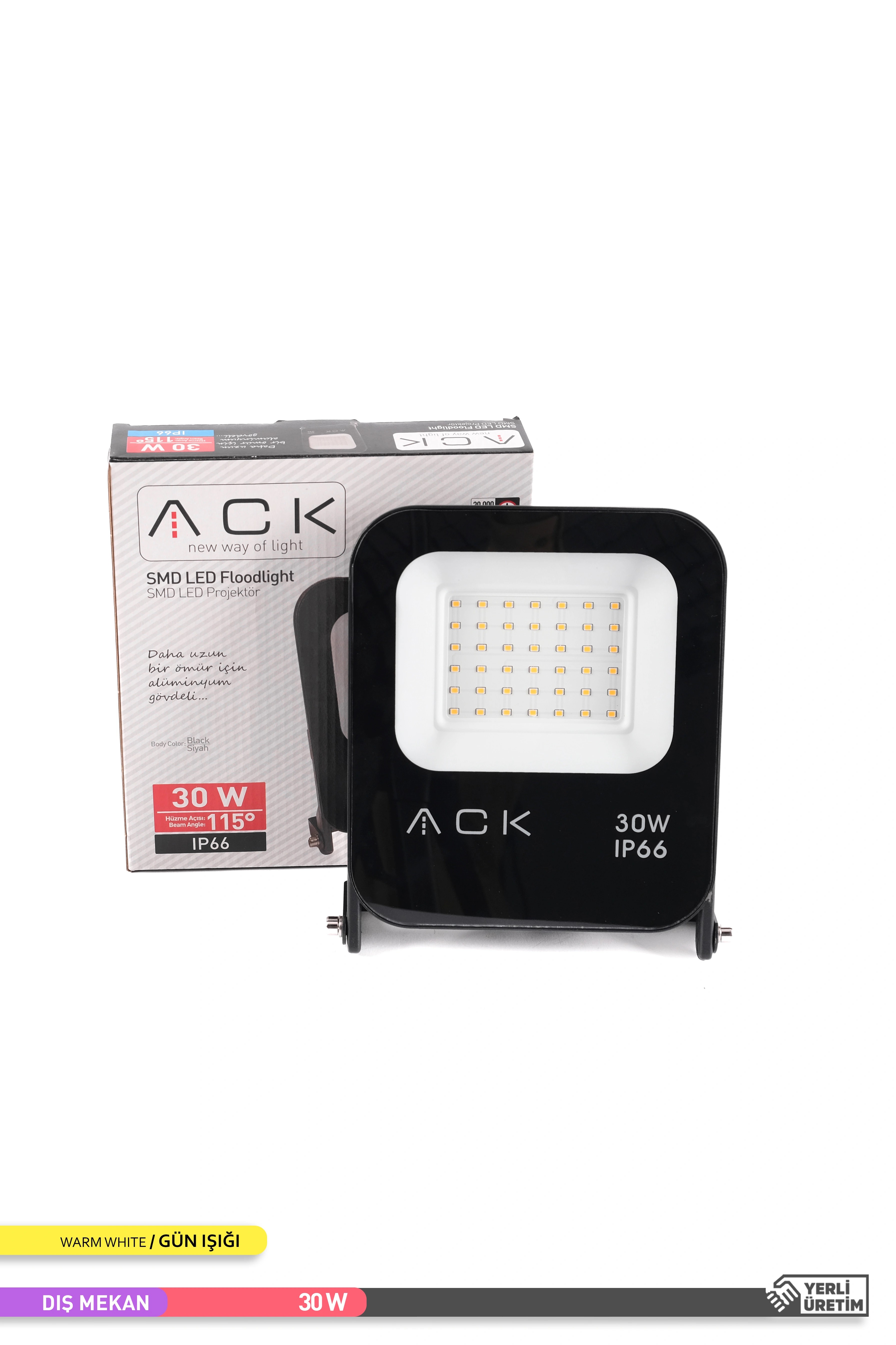 ACK SMD LED Projektör Siyah Kasa 3000K Gün Işığı 220V 30W AT62-03002