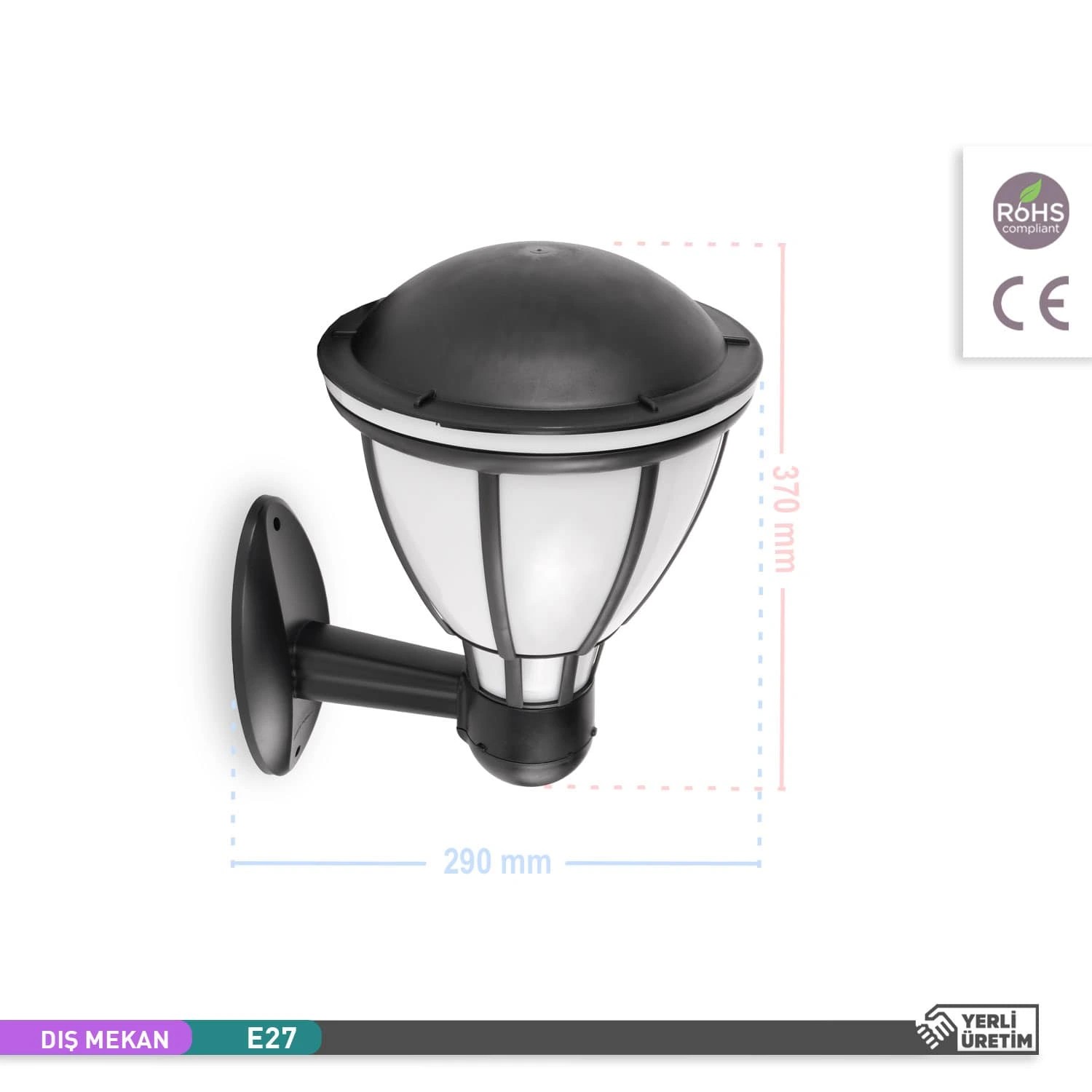 ACK Sardes Bahçe Aydınlatması E27 Duvar Set Üstü Dekoratif Aplik 37cm AG55-05121
