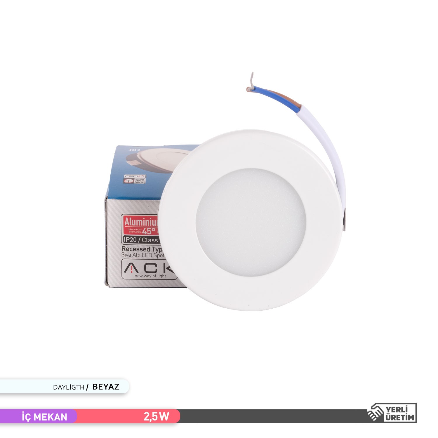 ACK 2,5W Sıva Altı Led Spot Armatür 6500K Işık Beyaz Kasa AH07-01201