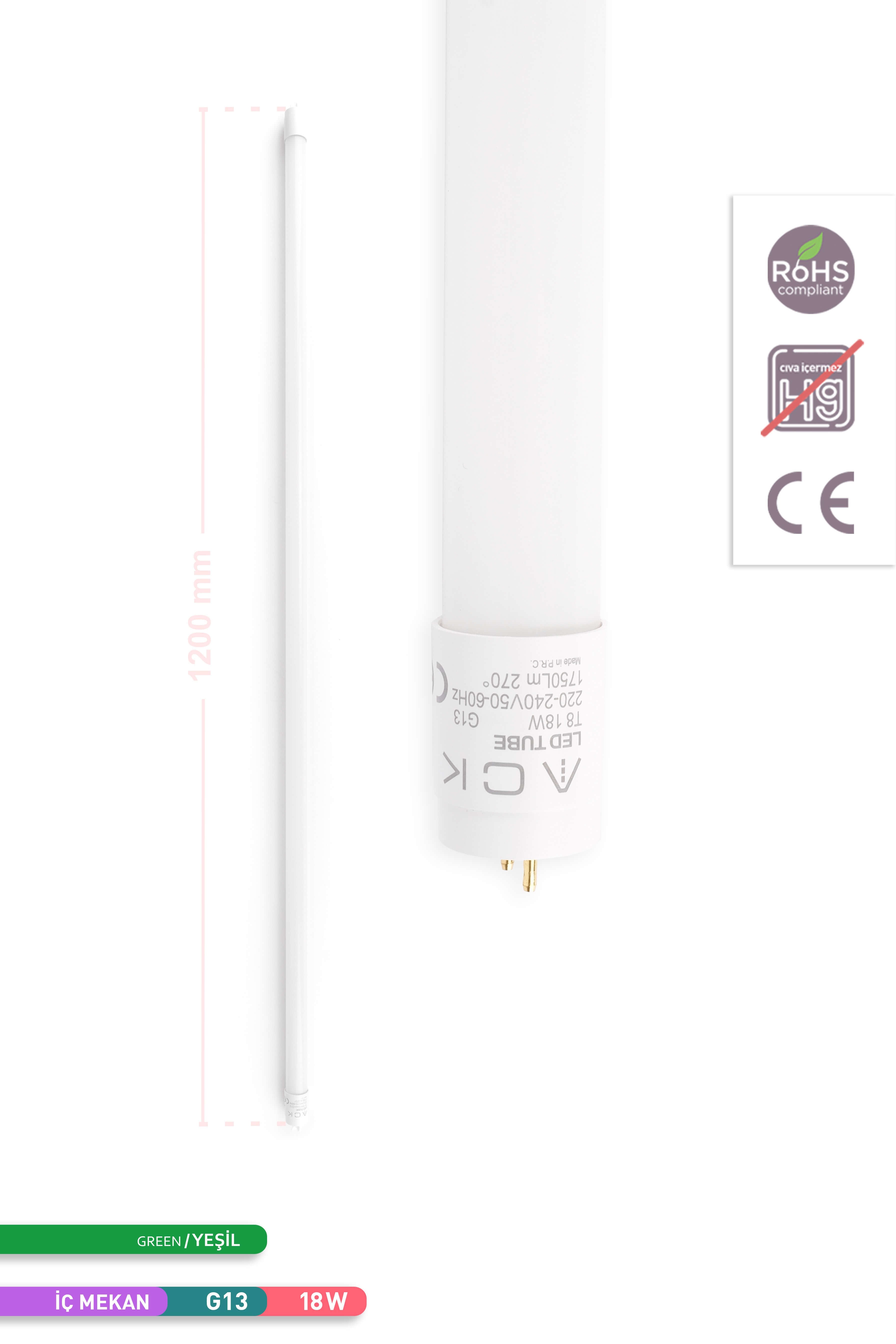 ACK 18W LED Tüp Floresan Ampul Yeşil G13 AA52-01285