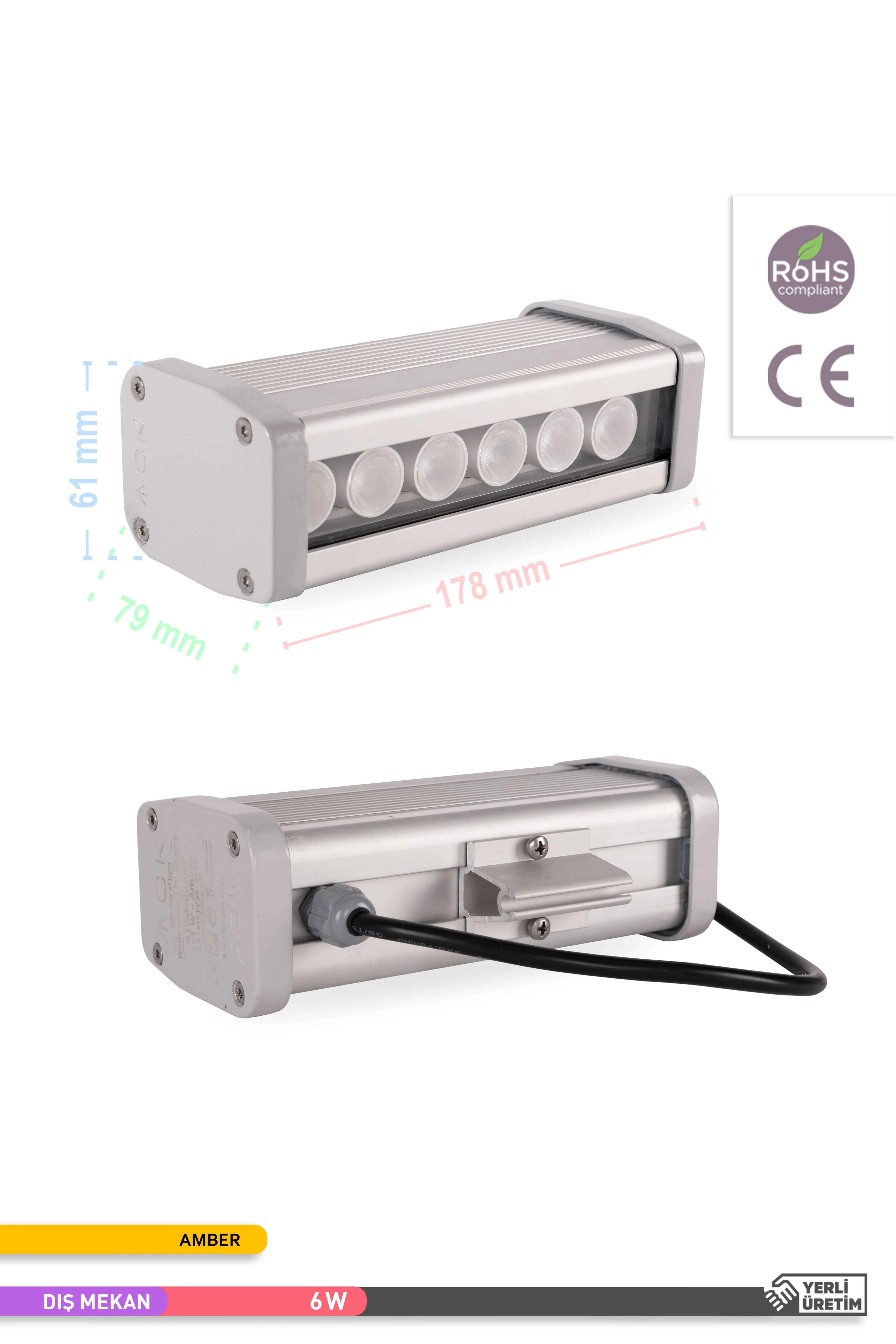 ACK LED Wallwasher Amber Işık 6W 180mm AT20-00683