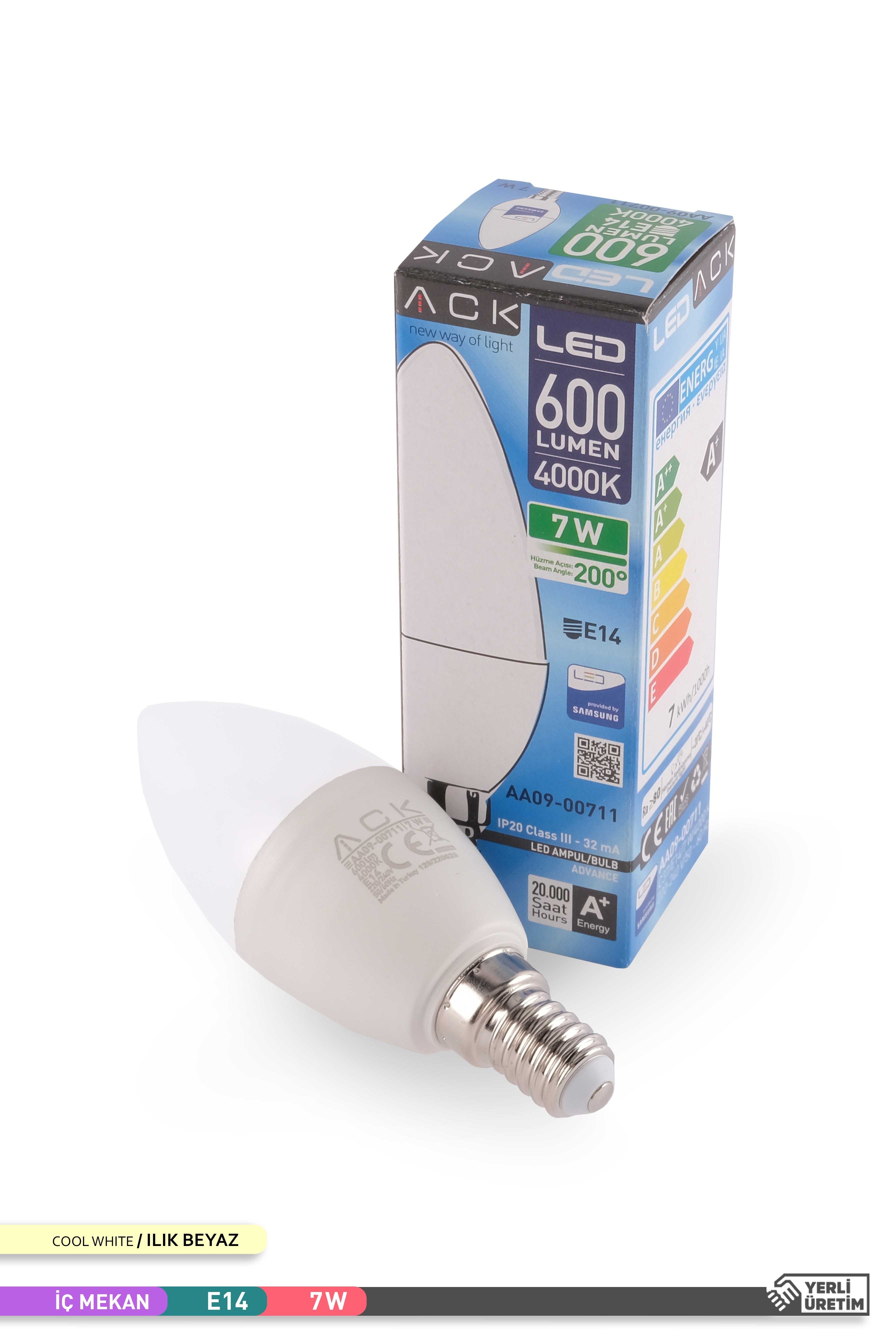 ACK 7W LED Mum Ampul 4000K Ilık Beyaz E14 C37 AA09-00711