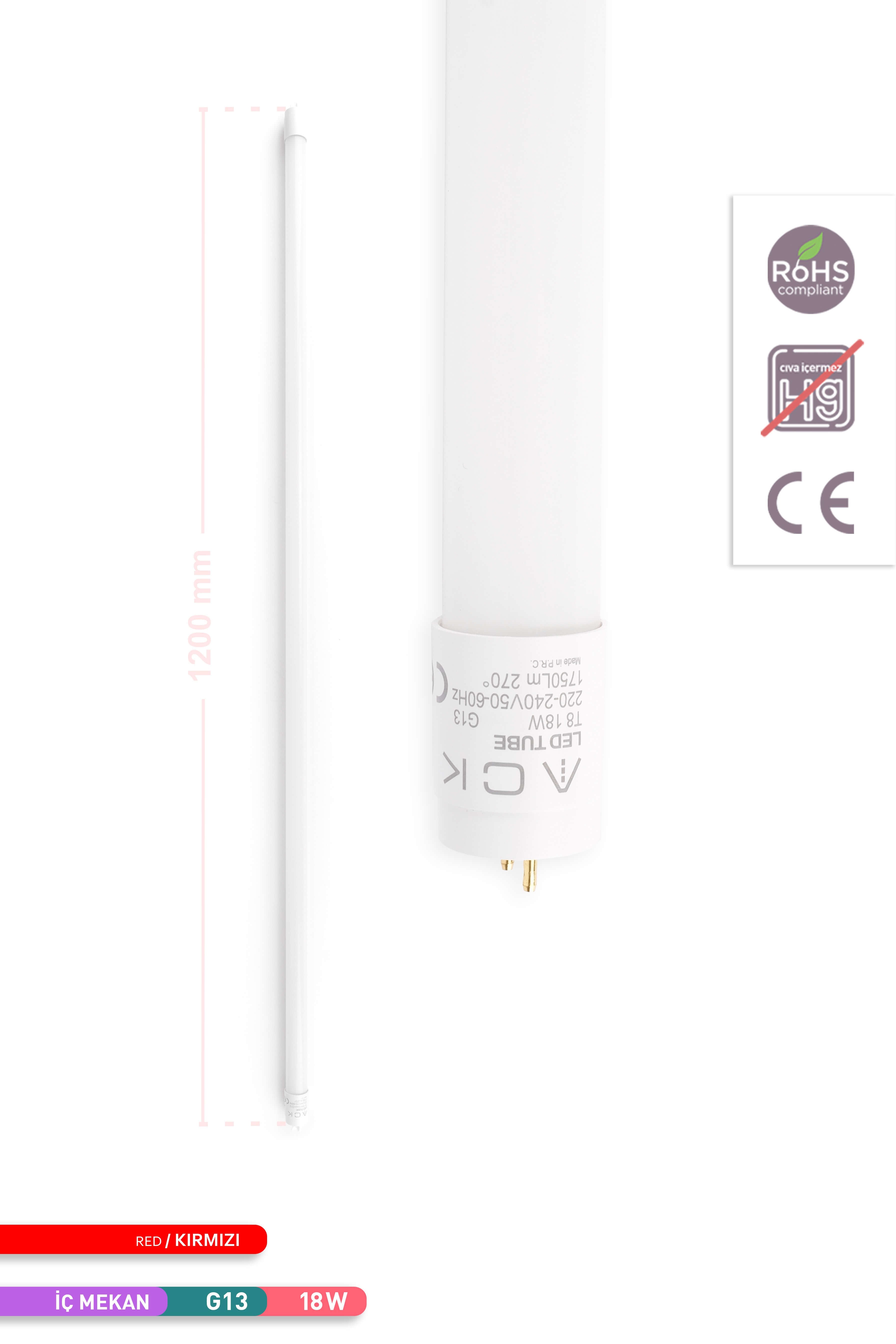ACK 18W LED Tüp Floresan Ampul Kırmızı G13 AA52-01284