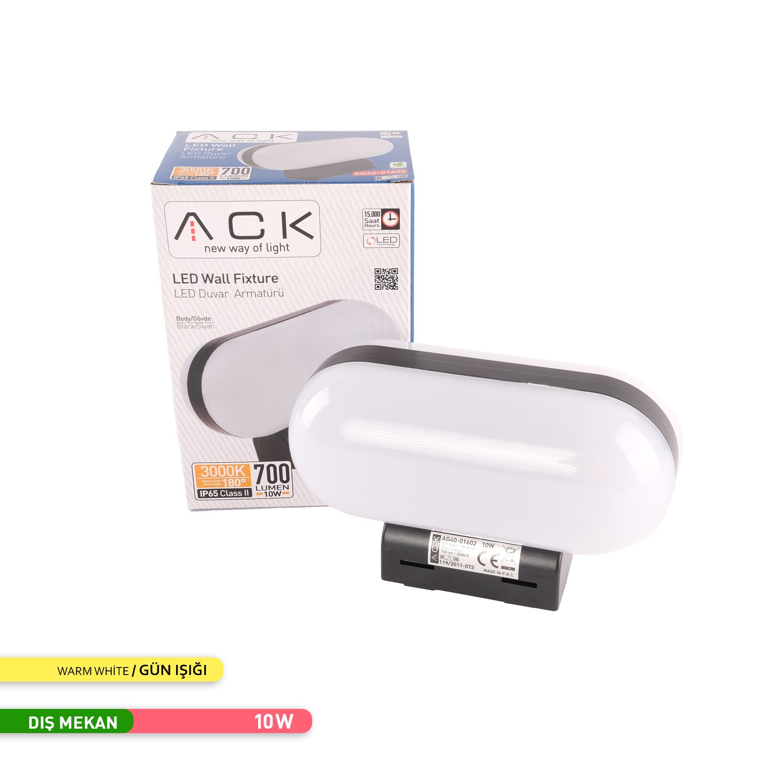 ACK 10W LED Tavan ve Duvar Armatürü 3000K Günışığı Dekoratif Dış Mekan Bahçe Aydınlatması AG40-01602  