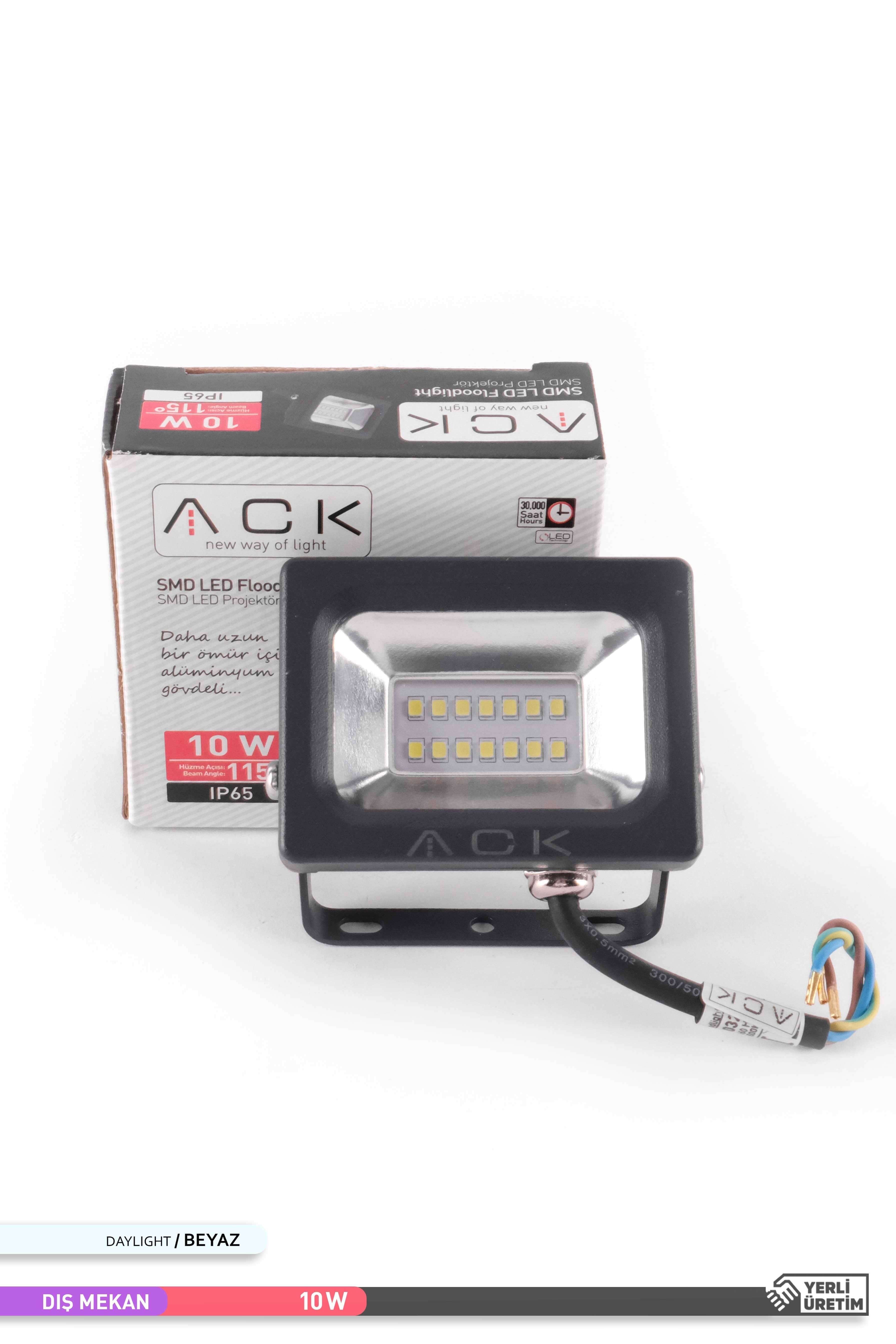 ACK SMD LED Projektör Siyah Kasa 6500K Beyaz Işık 220V 10W AT61-01032 
