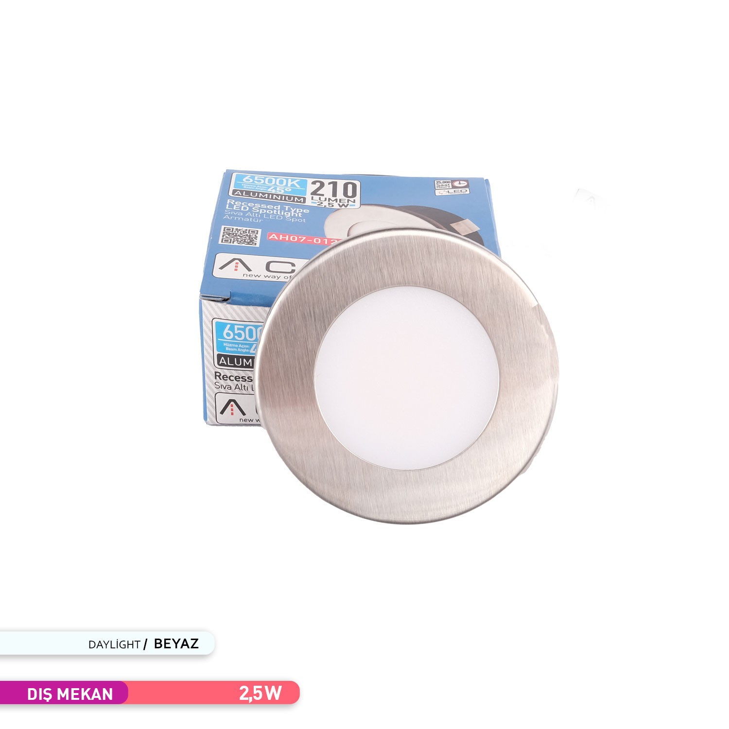 ACK 2,5W Sıva Altı Led Spot Armatür 6500K Beyaz Işık Saten Renk Kasa AH07-01234