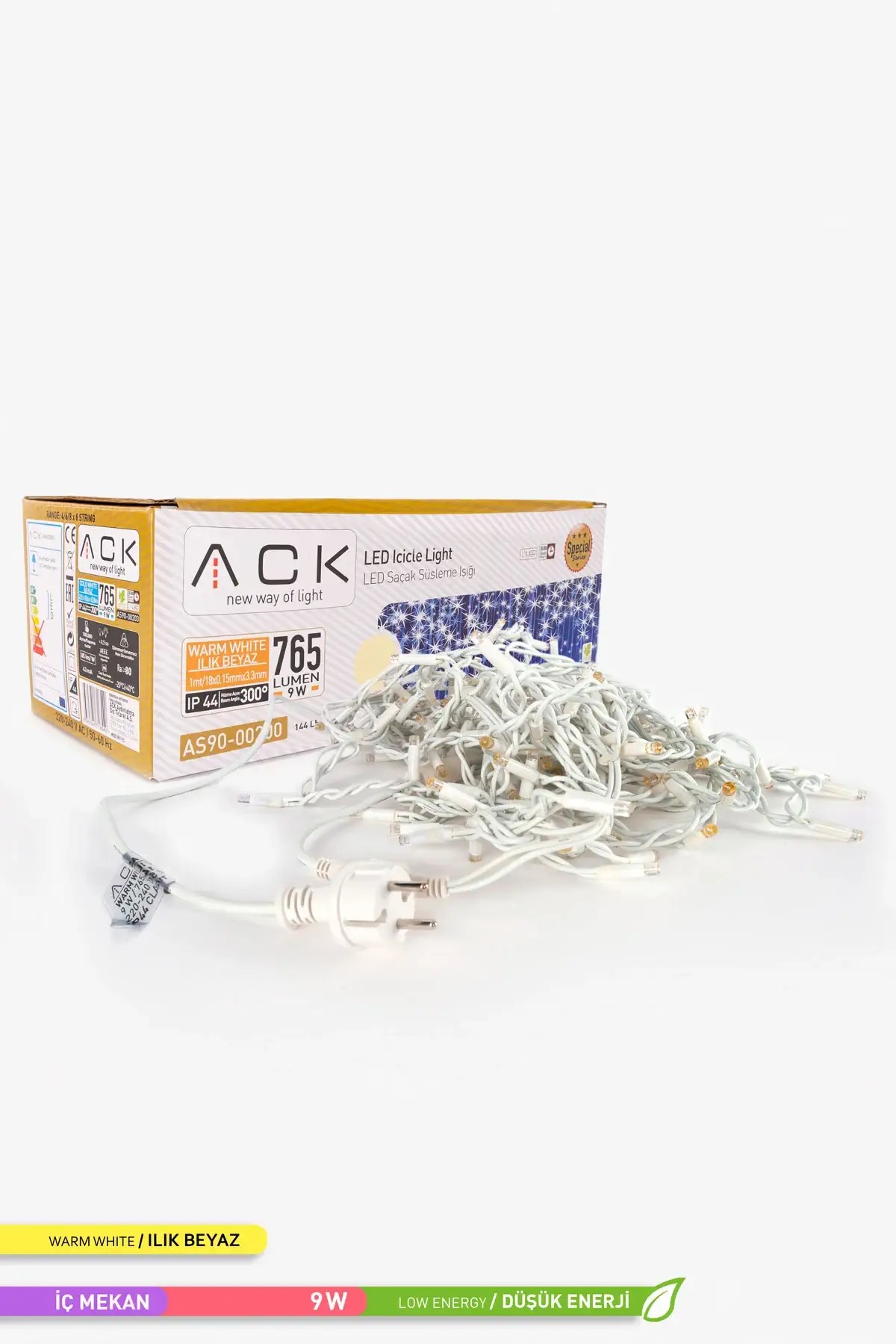 ACK Seri LED Süsleme Saçak 3000K Gün Işığı 220V 2m AS90-00200