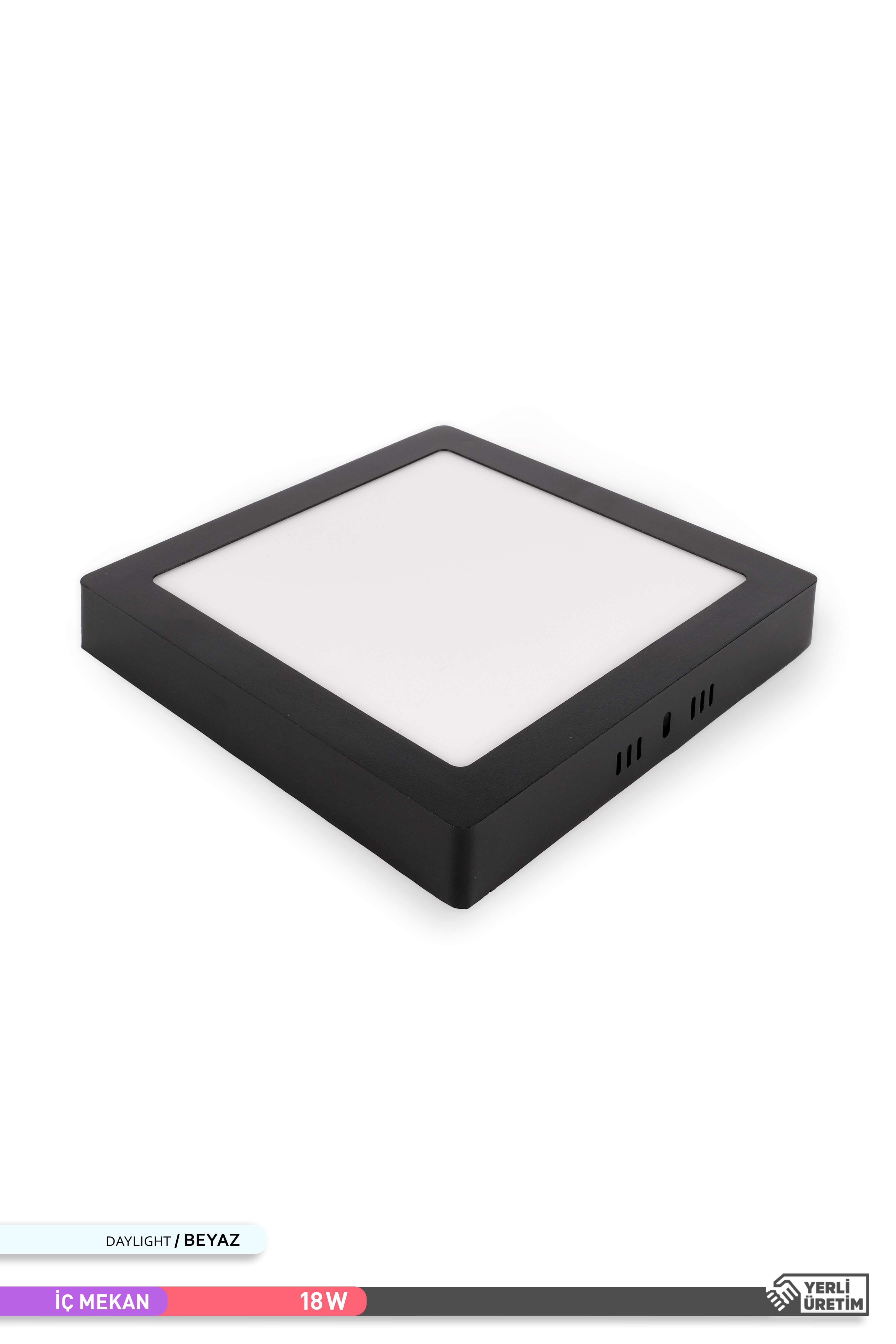 ACK 18W Sıva Üstü Kare LED Panel Armatür Siyah Gövde 6500K Beyaz