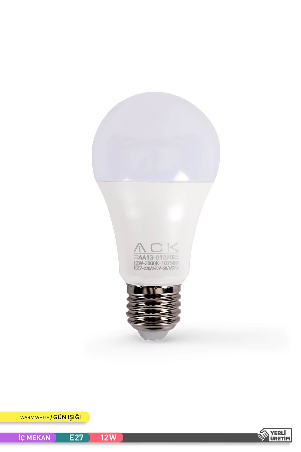 ACK LED A60 Ampul 3000K Gün Işığı 220V 12W E27