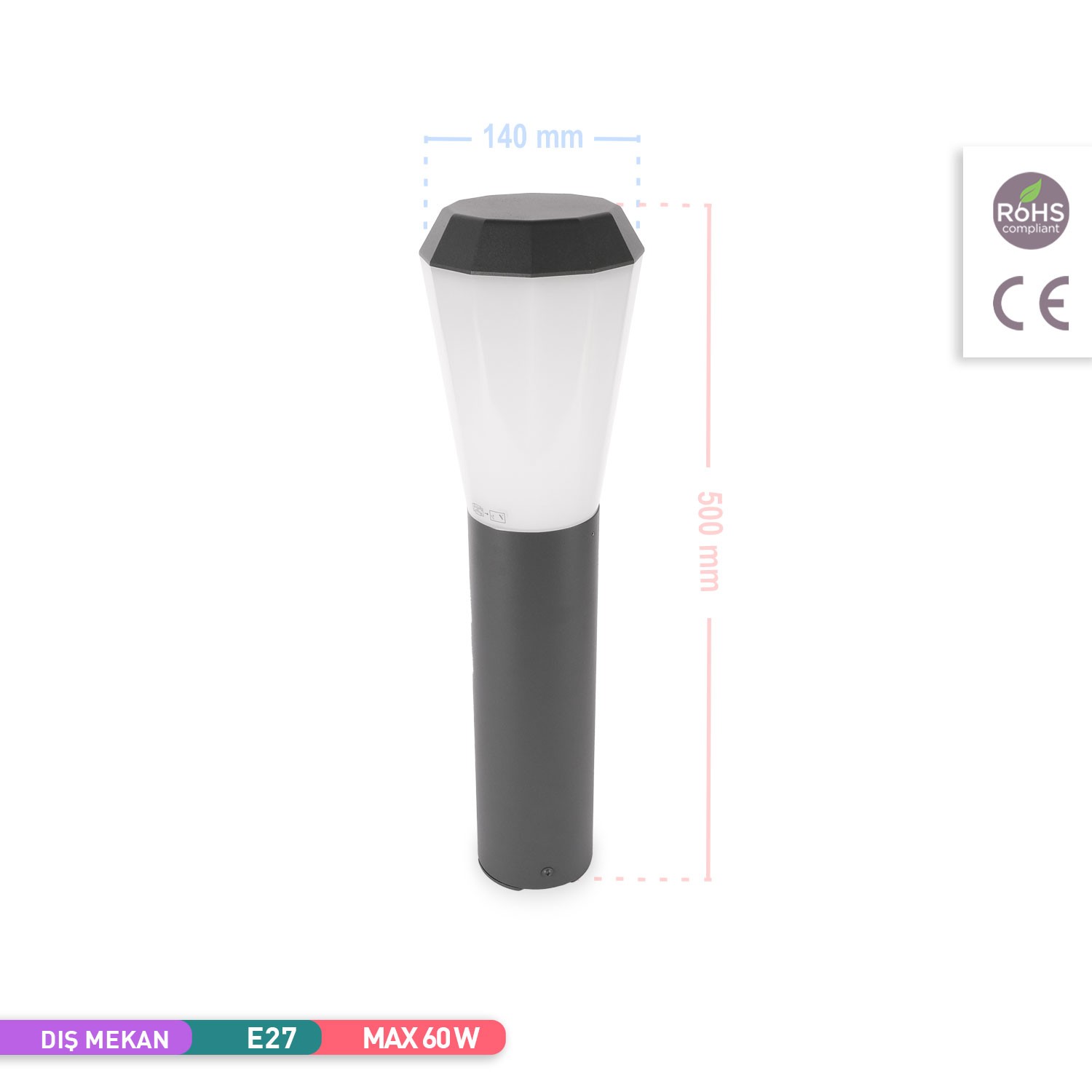 ACK Comet 500 - E27 Bahçe Aydınlatma Armatürü 50cm AG36-00142