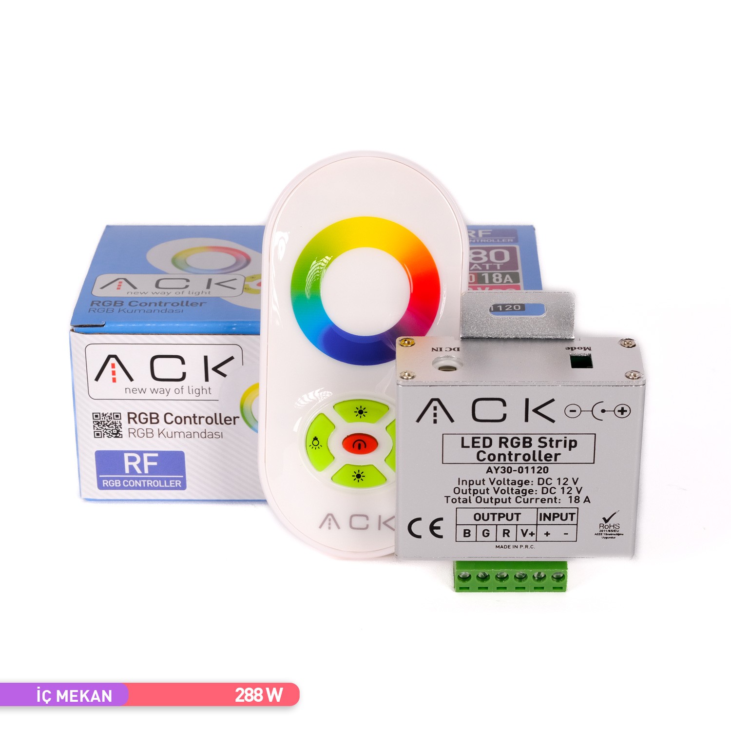 ACK RGB Kontrol Cihazı Dokunmatik Kumandalı RF Kontrol 288W 12V 18A AY30-01120