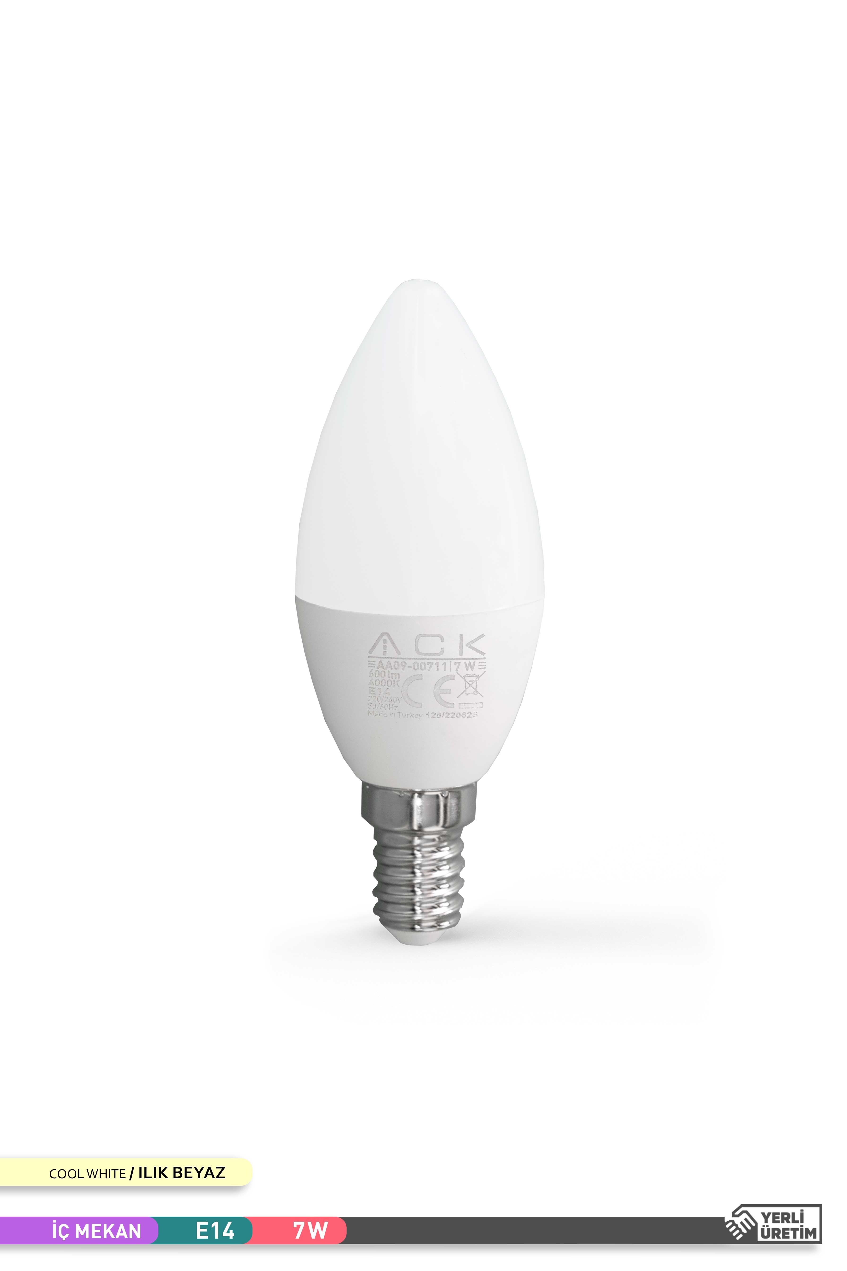 ACK 7W LED Mum Ampul 4000K Ilık Beyaz E14 C37