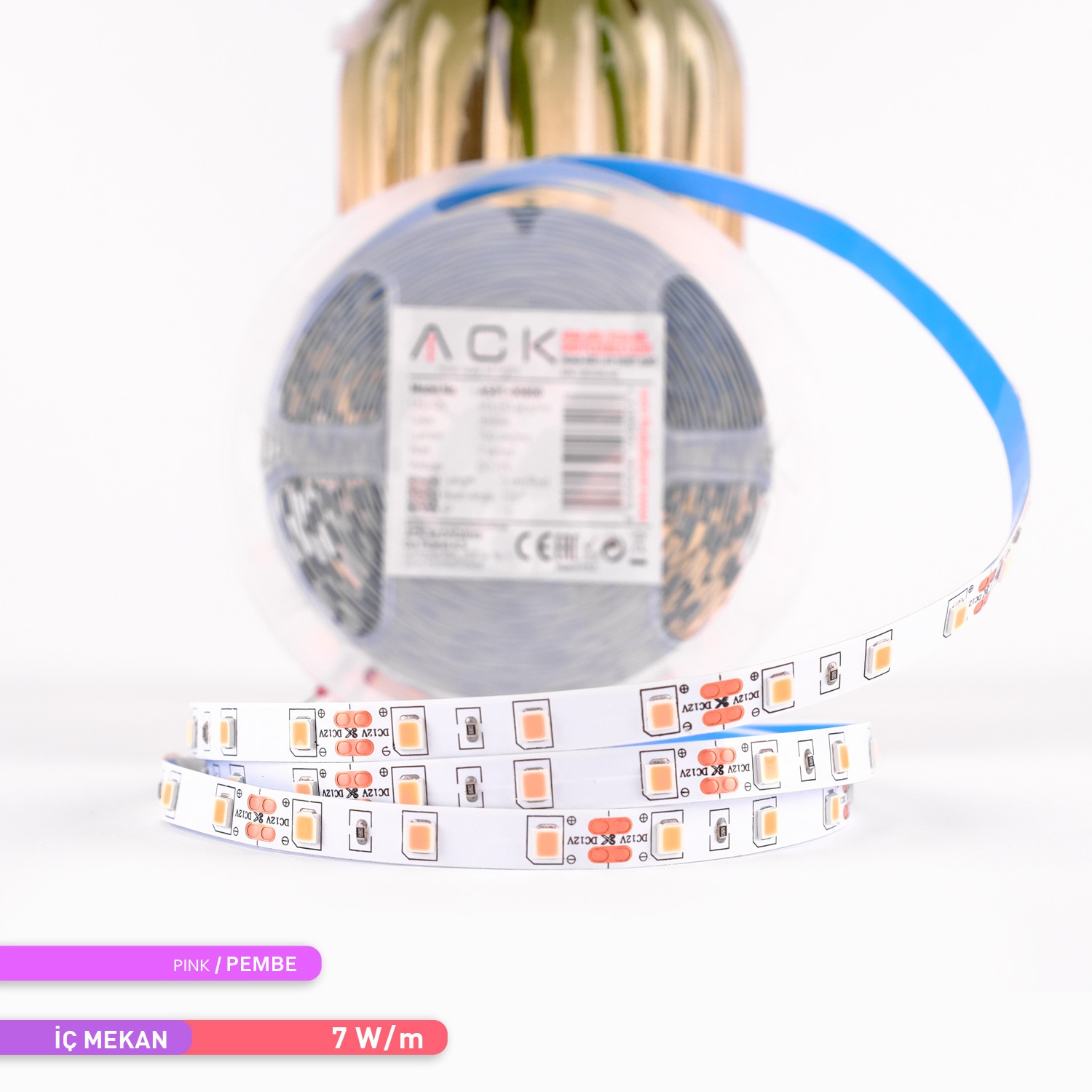 ACK Şerit LED 60 Led'li Pembe Işık 7W 5 Metre AS01-00809