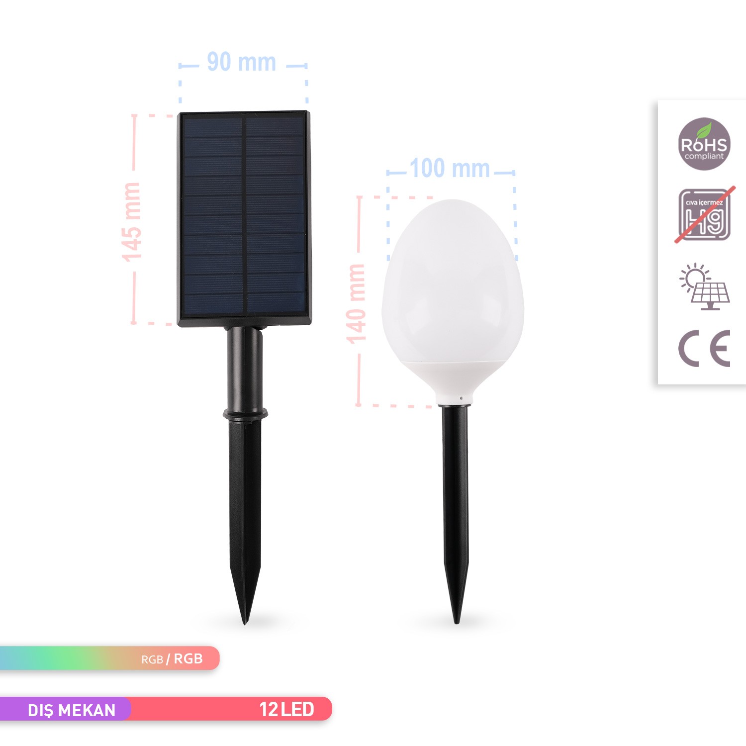 ACK RGB Solar Led Bahçe Armatürü 4'lü Dekoratif Kazıklı Güneş Enerjili Çim Armatürü AG60-05891