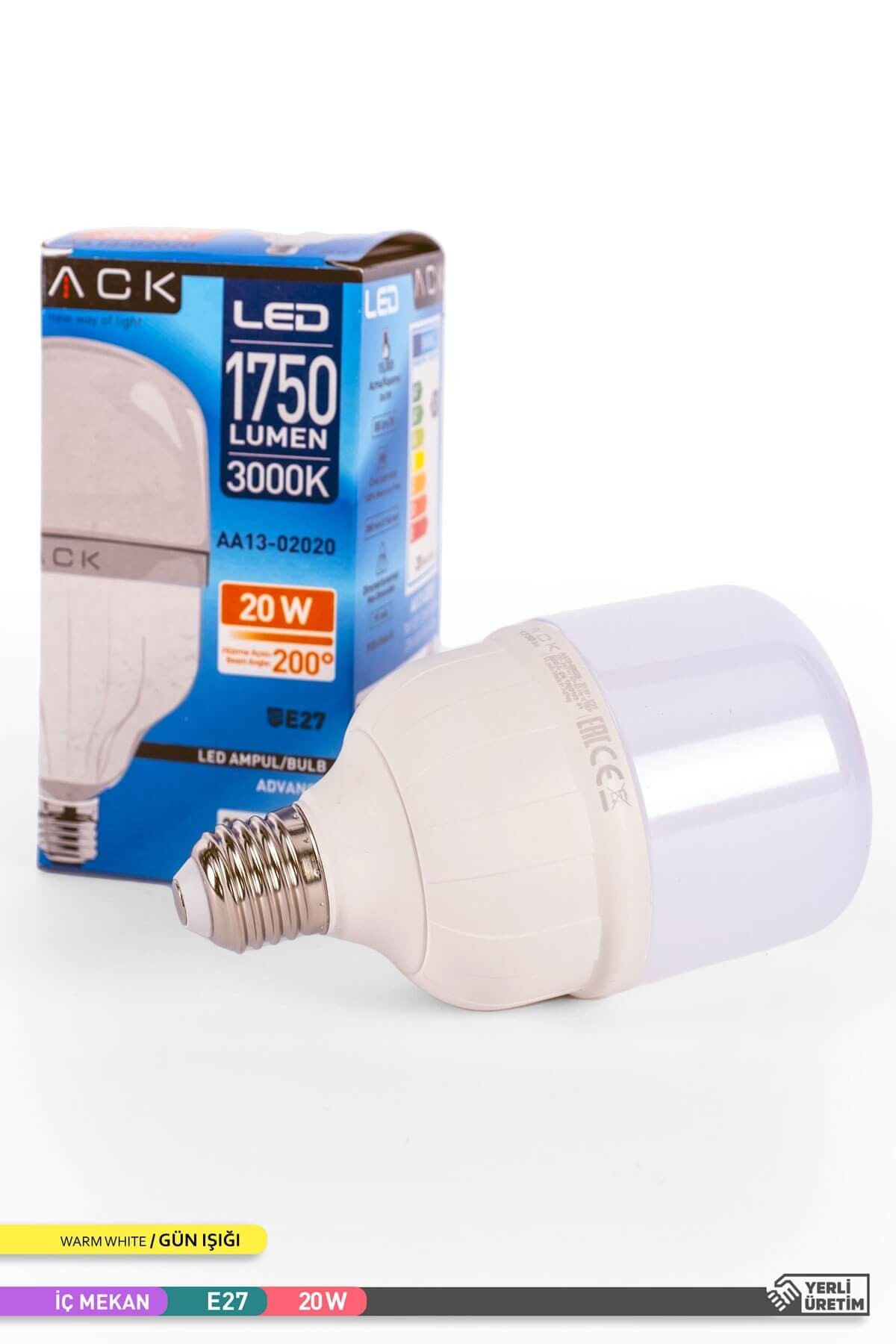 ACK LED T80 Ampul 3000K Gün Işığı 220V 20W E27