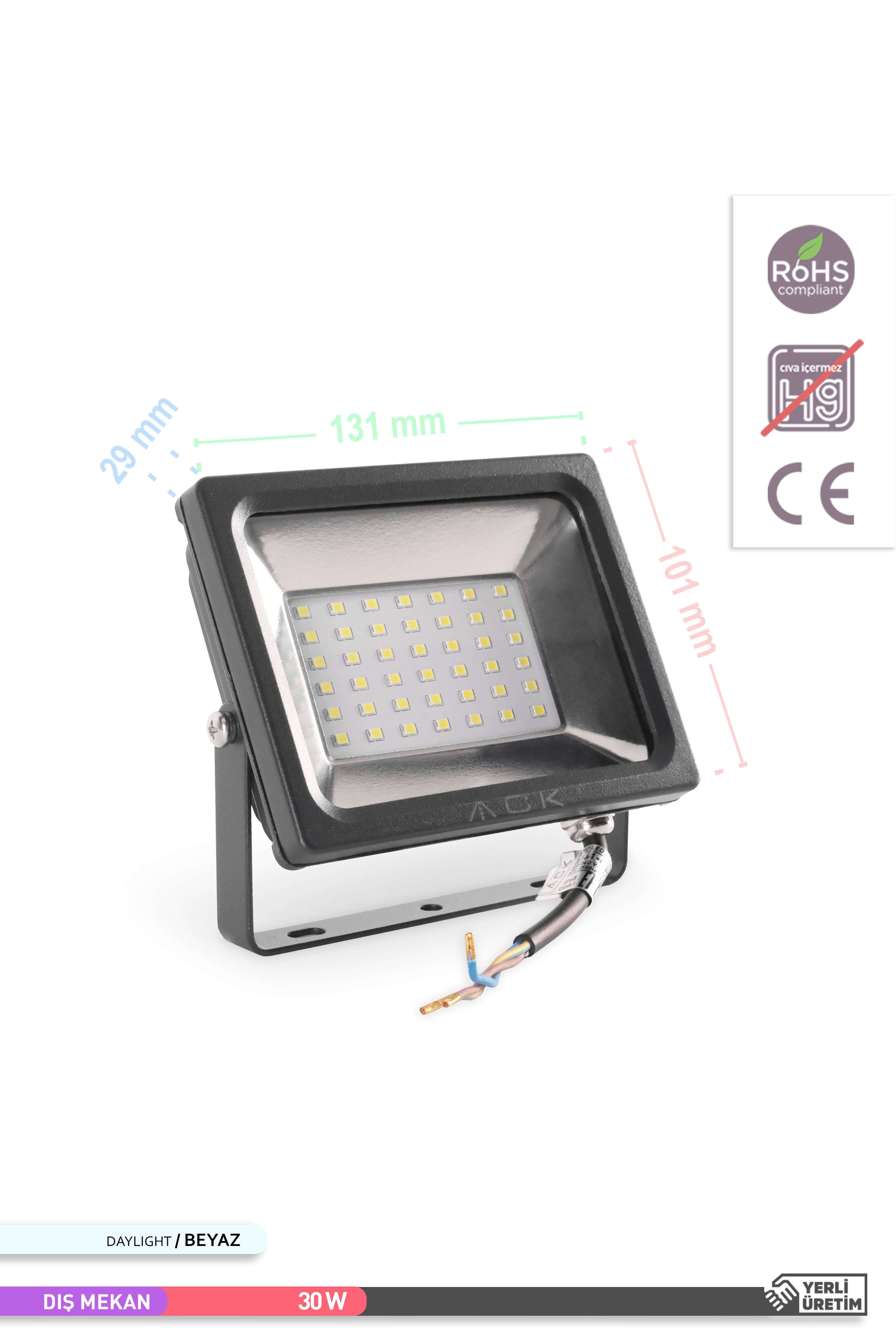 ACK LED Projektör Siyah Kasa 6500K Beyaz Işık 220V 30W AT61-03032