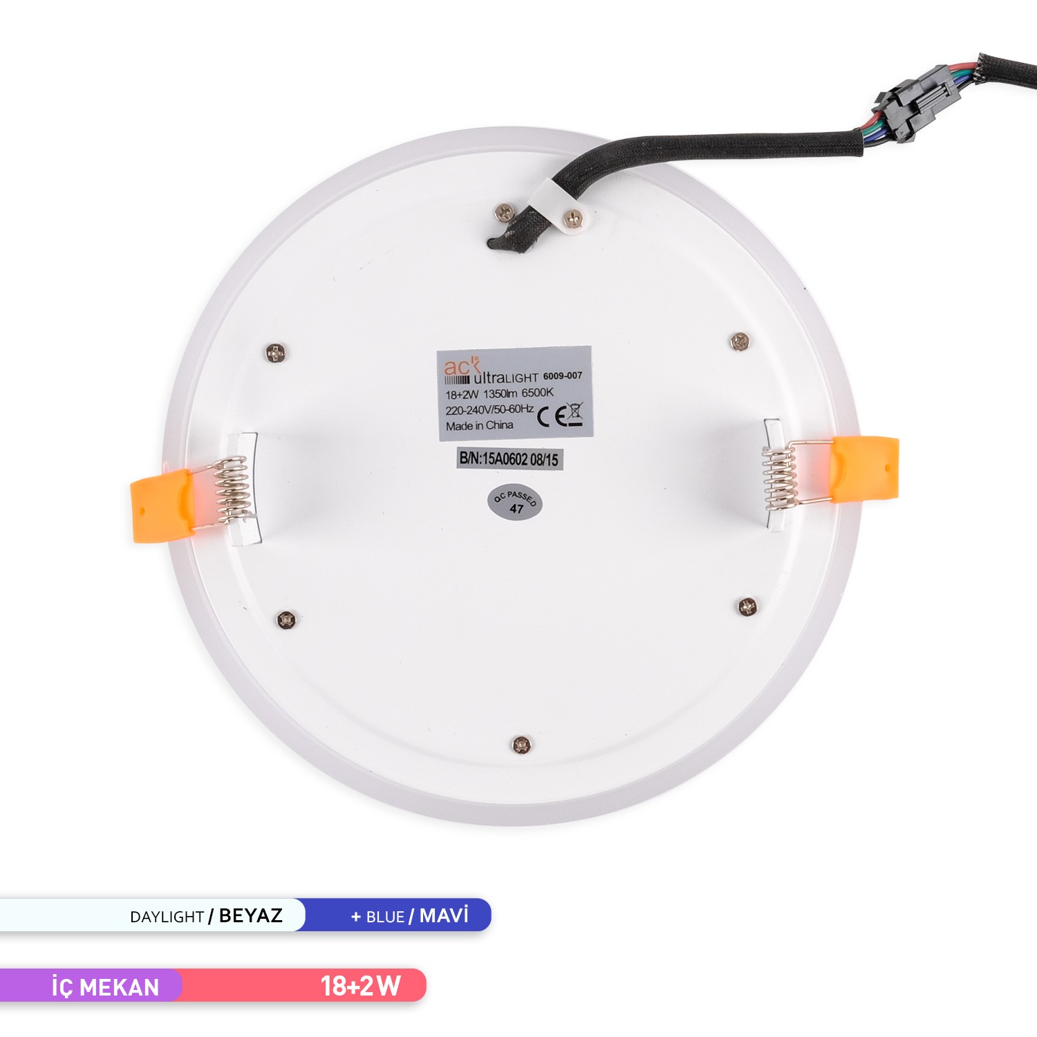18+2W 6500K Beyaz ve Mavi Renk Sıva Altı Yuvarlak Led Spot Panel Beyaz Kasa AP30-31830