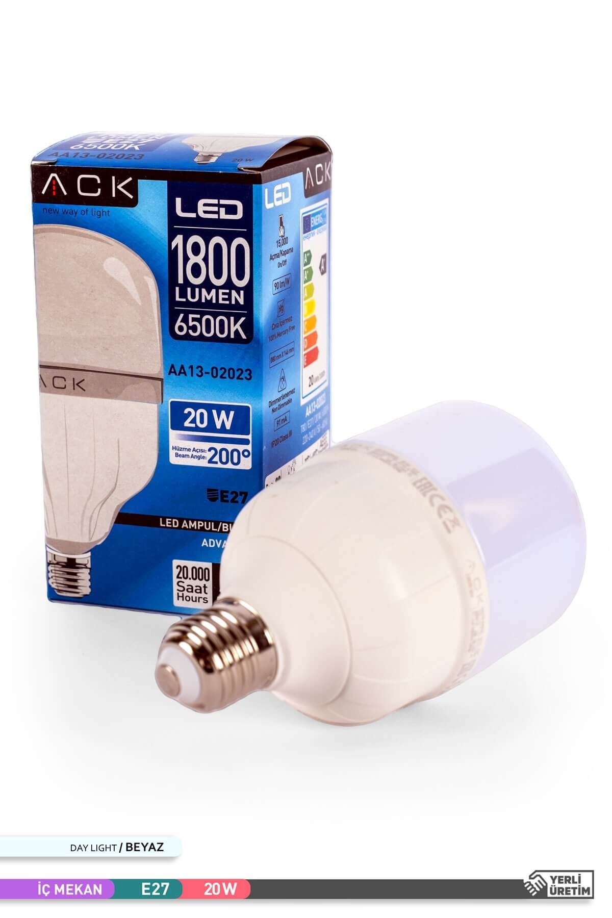 ACK LED T80 Ampul 6500K Beyaz Işık 220V 20W E27