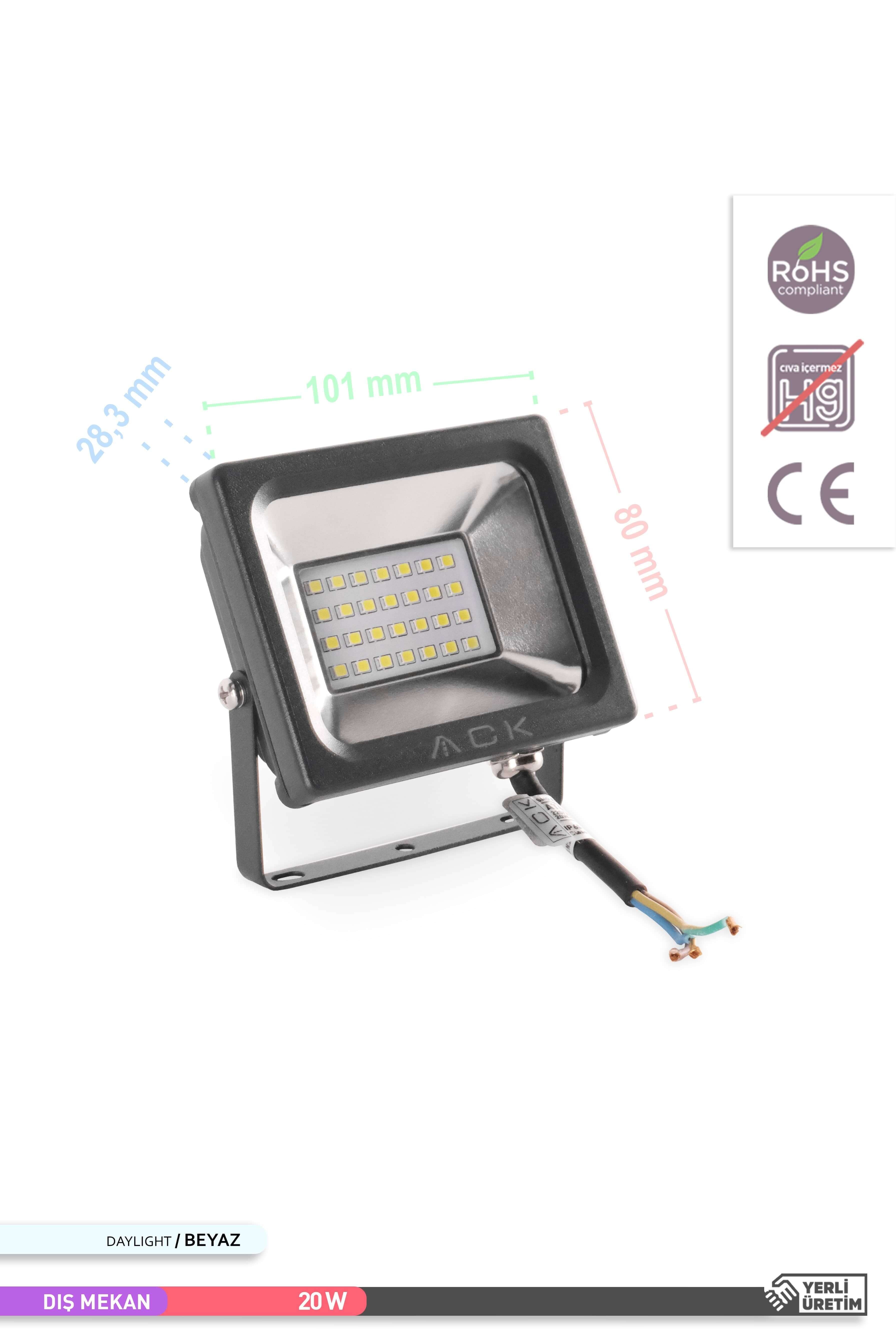 ACK SMD LED Projektör Siyah Kasa 6500K Beyaz Işık 220V 20W AT61-02032