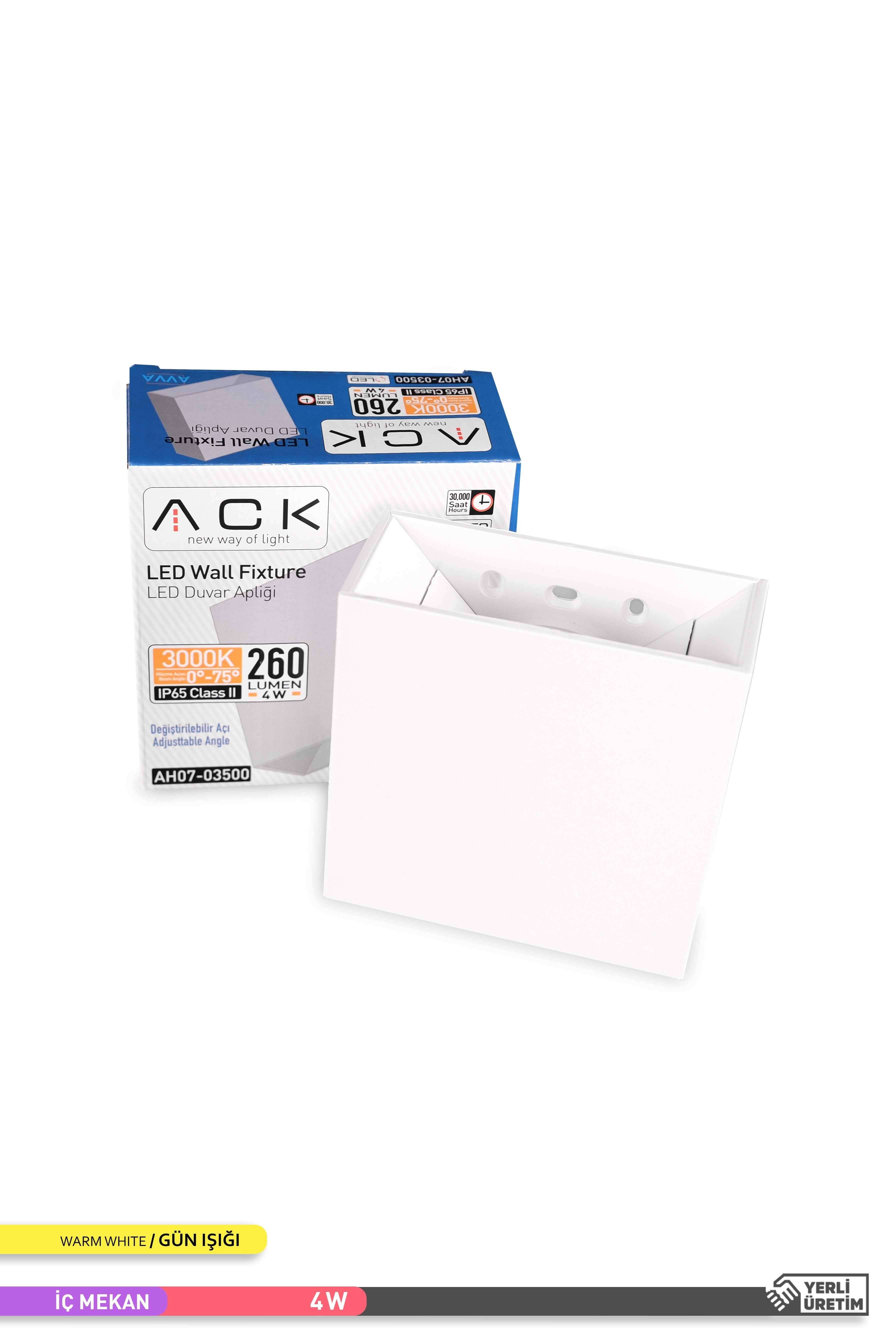 ACK LED Duvar Apliği Beyaz Kasa 3000K Gün Işığı 4W AH07-03500