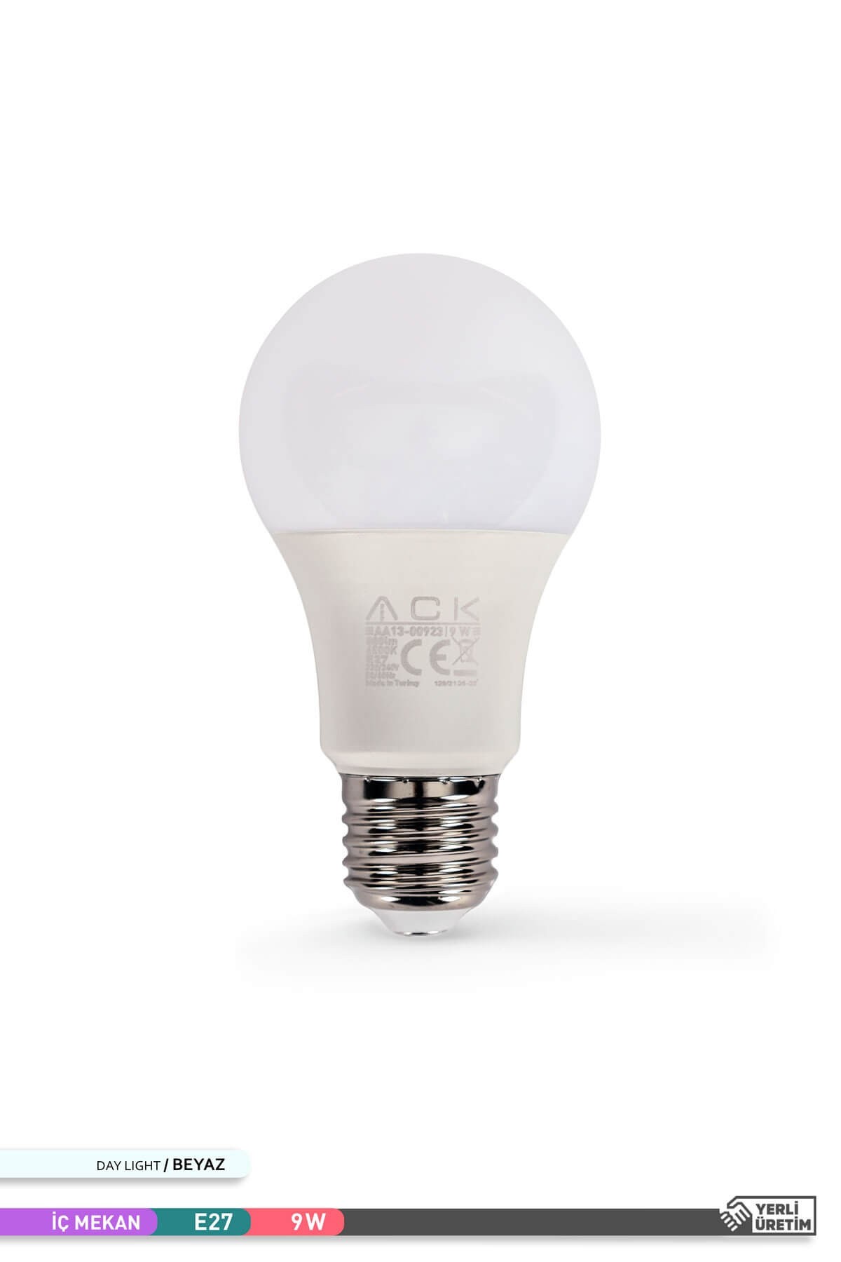 ACK LED A60 Ampul 6500K Beyaz Işık 220V 9W E27