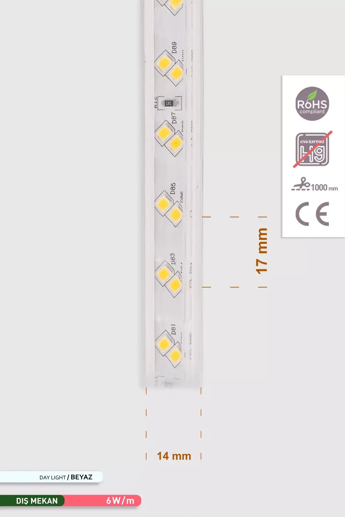 ACK 120 LED li Şerit LED 6500K Beyaz Işık 220V 6W 50m AS01-00503