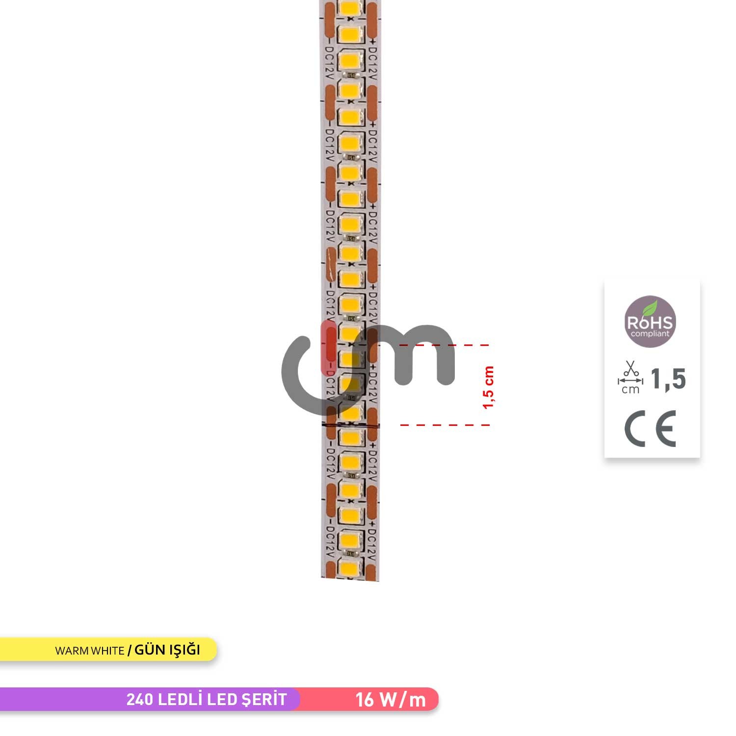 ACK 2835 3000K Günışığı 240 LED Şerit 12V 5 metre AS01-02800 