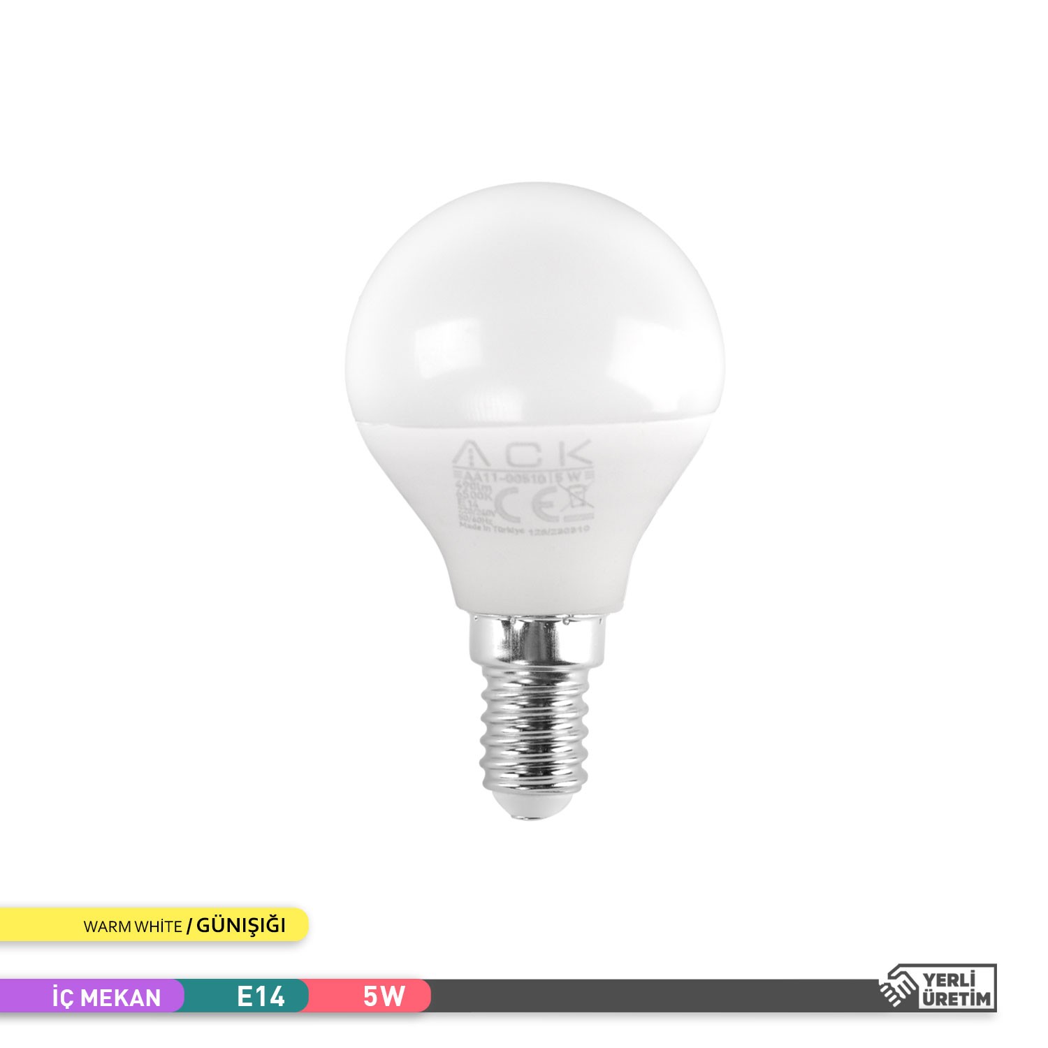 ACK LED Top Ampul 3000K Gün Işığı 220V 5W E14 AA11-00510