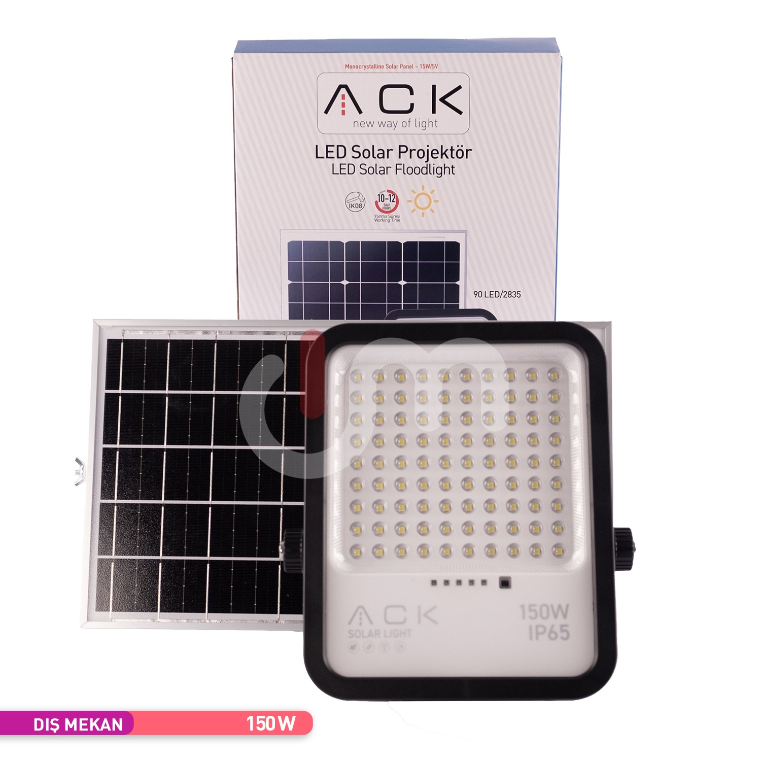 ACK 150W Sensörlü 6500K Kumandalı Solar LED Projektör IP65 Güneş Enerjili - AT65-19432