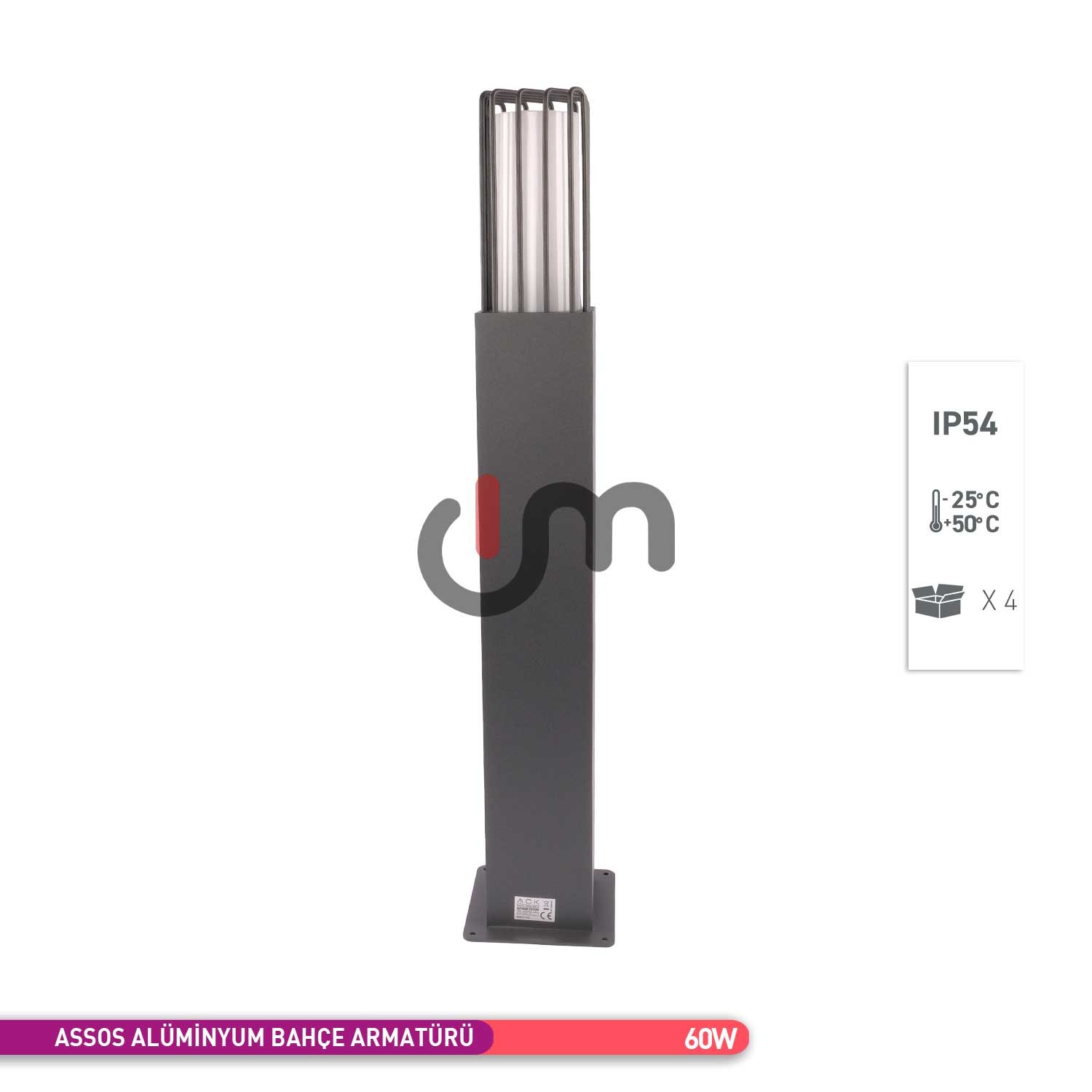 ACK Assos Alüminyum Bahçe Armatür E27 Duy Dekoratif Bahçe Aydınlatması 80cm AG36-00412