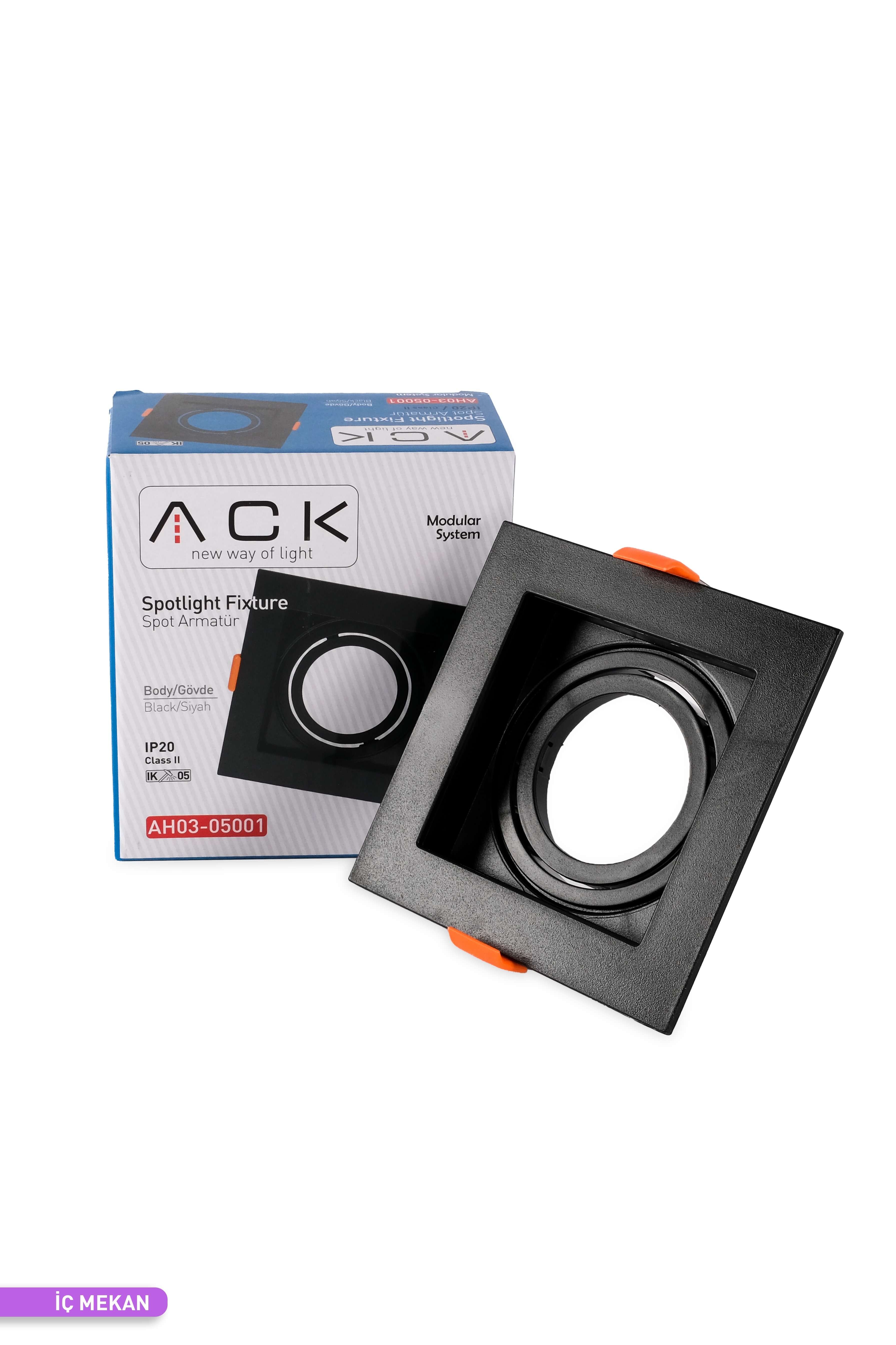 ACK Modüler Sistemli Spot Armatür Kasası Siyah Kare 102mm AH03-05001