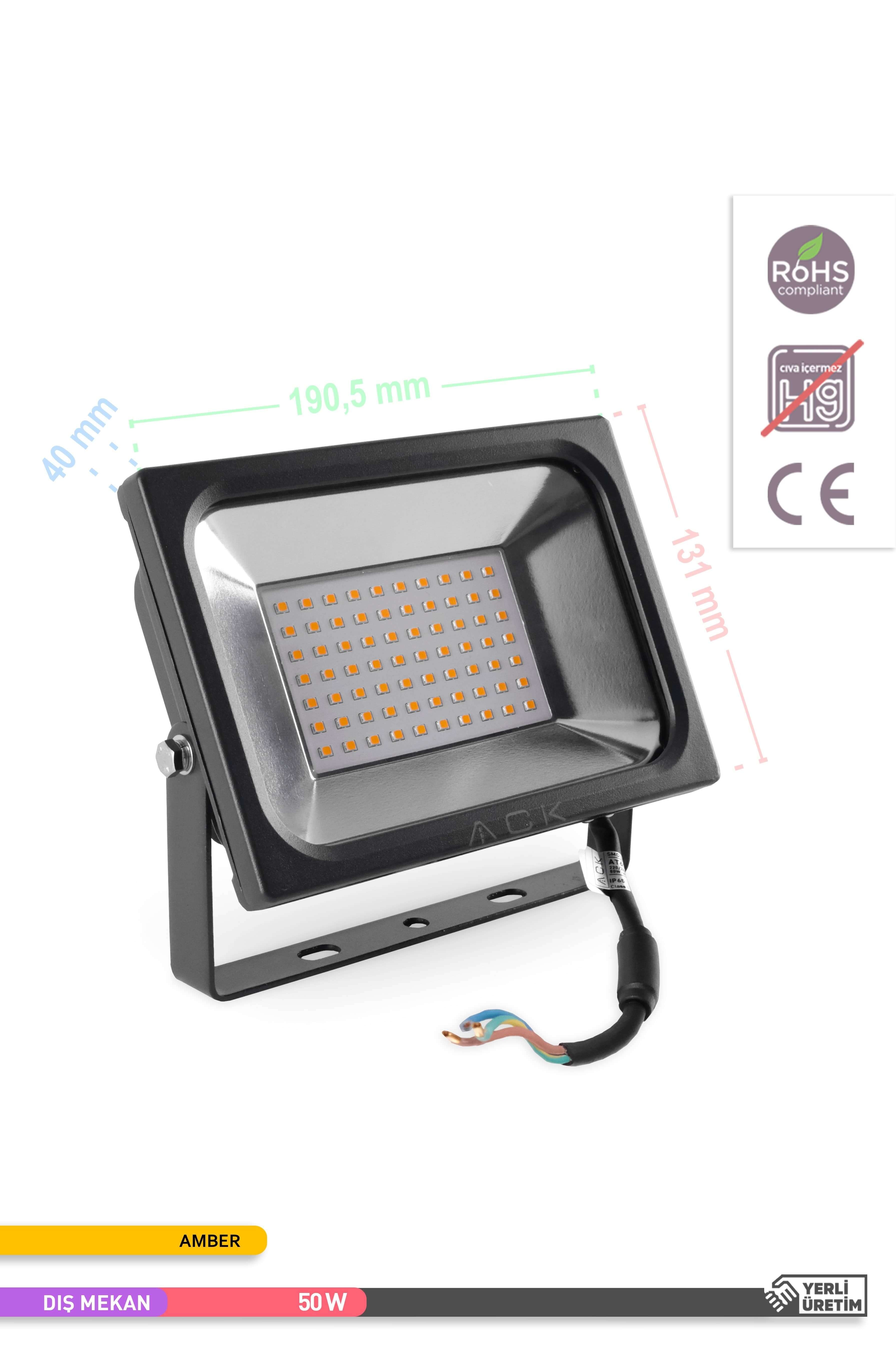 ACK LED Projektör Siyah Kasa Amber Işık 220V 50W AT61-05082