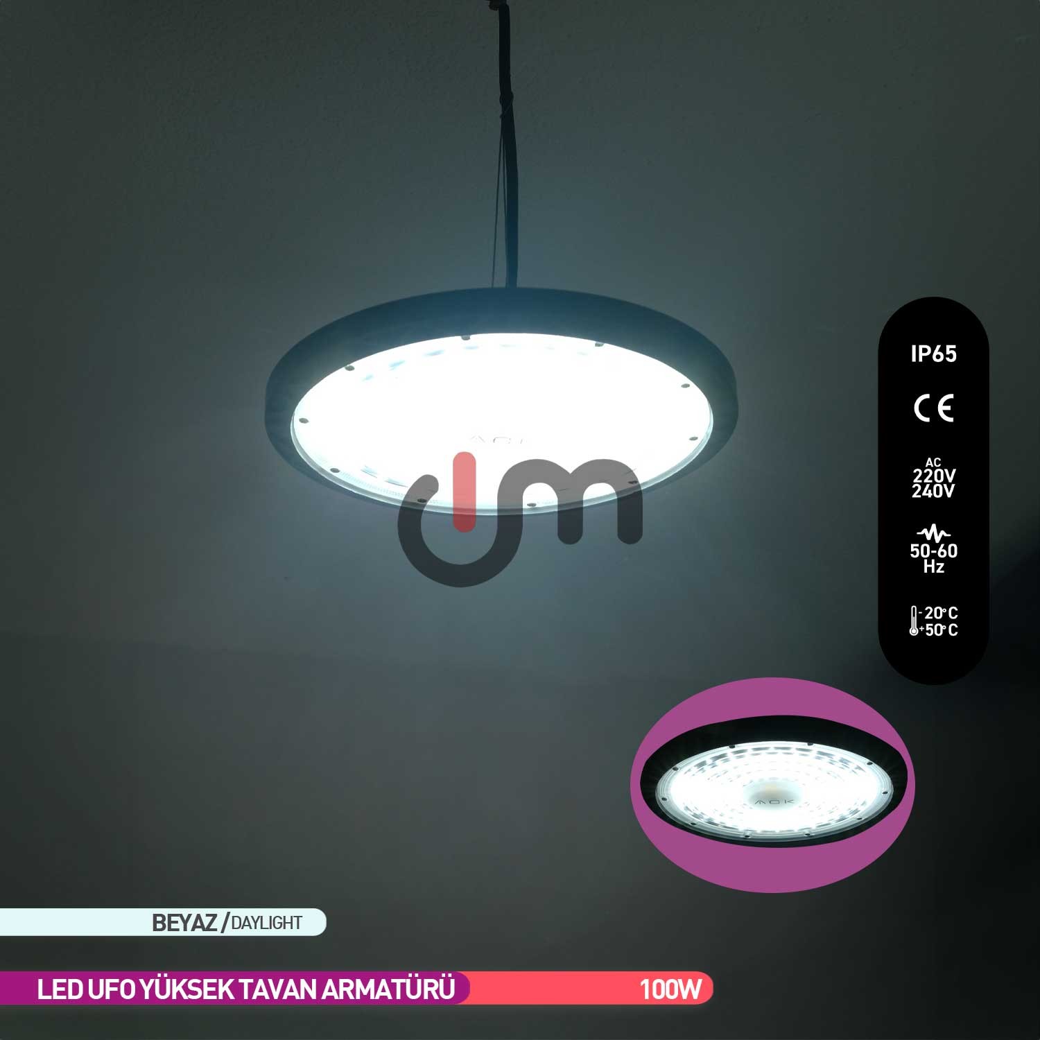 ACK LED UFO Yüksek Tavan Armatürü 100W 6500K  AT43-19133