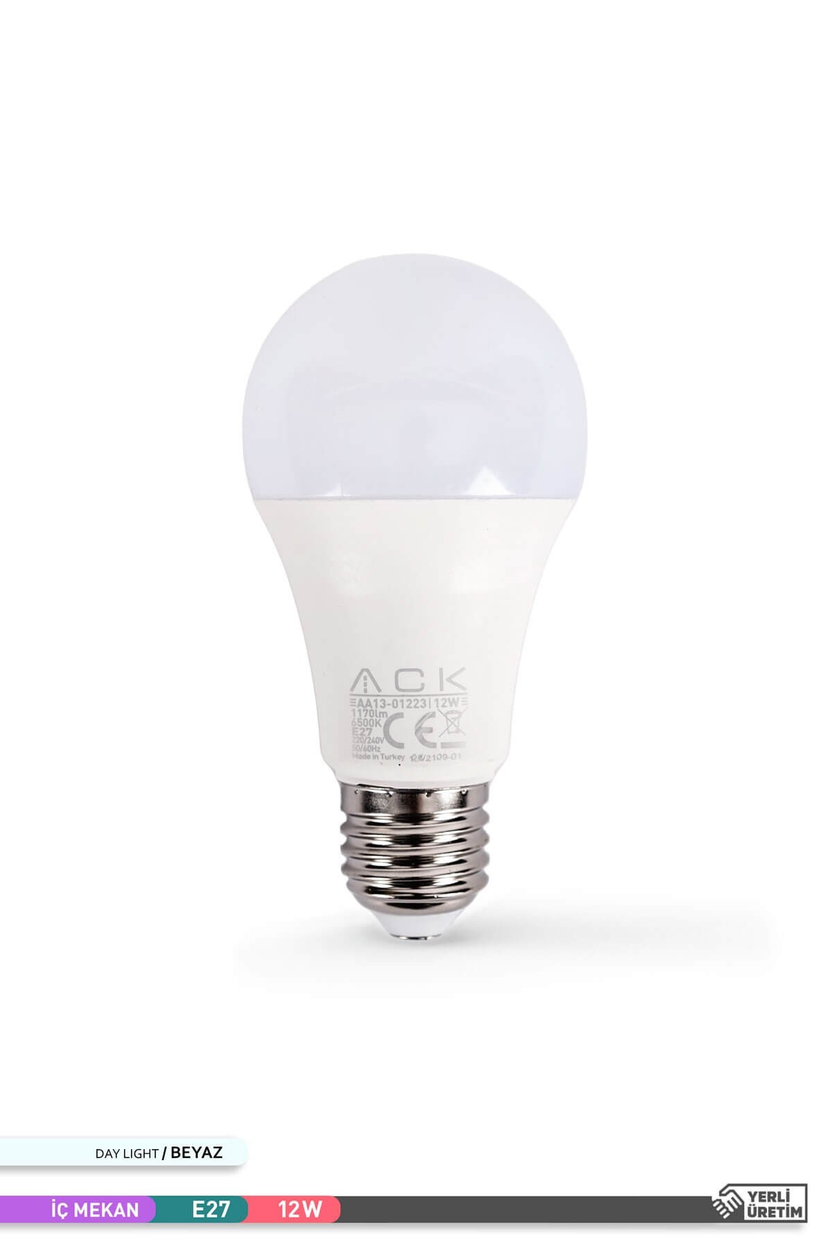 ACK LED A60 Ampul 6500K Beyaz Işık 220V 12W E27