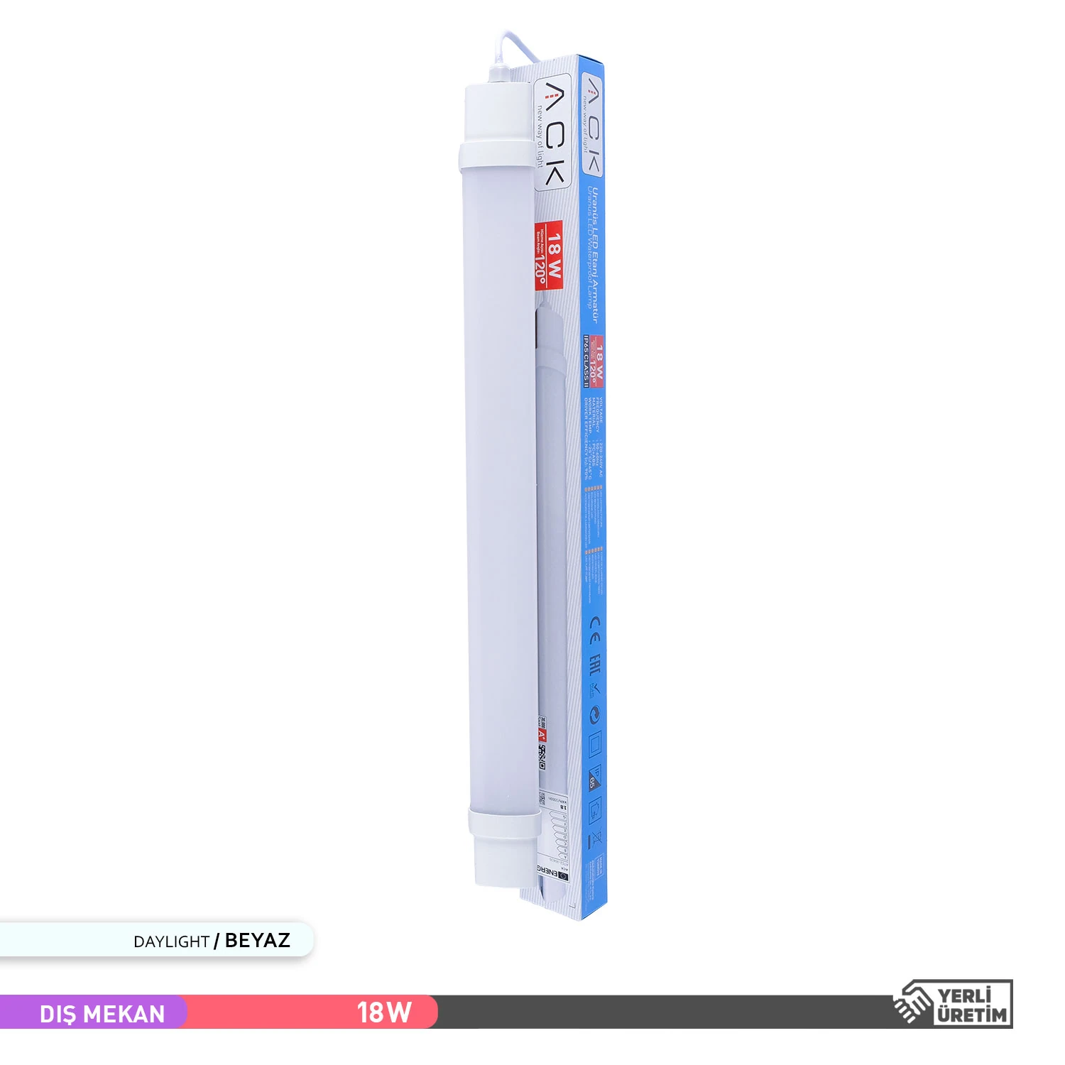 ACK Uranüs LED Bant Etanj Armatür 18W 6500K Beyaz Işık 60cm IP65 AT02-00630