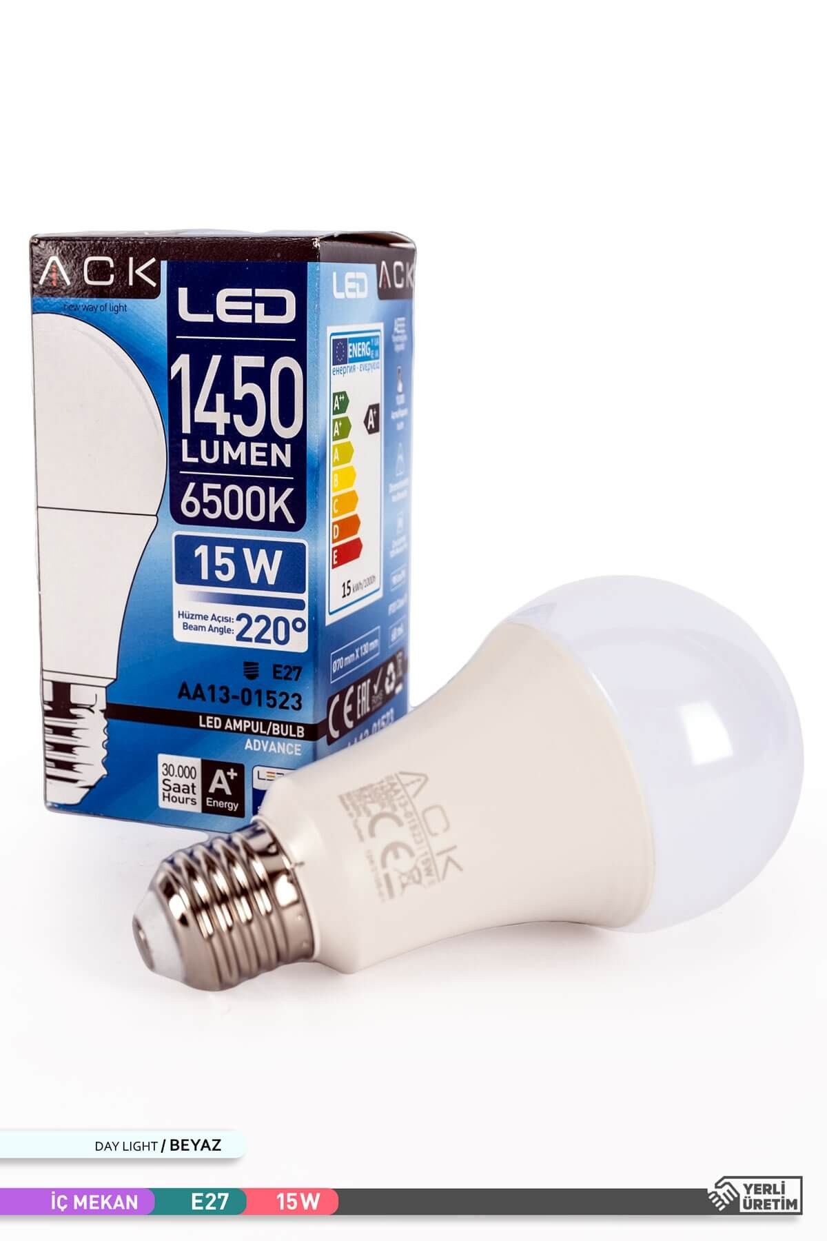 ACK LED A70 Ampul 6500K Beyaz Işık 220V 15W E27