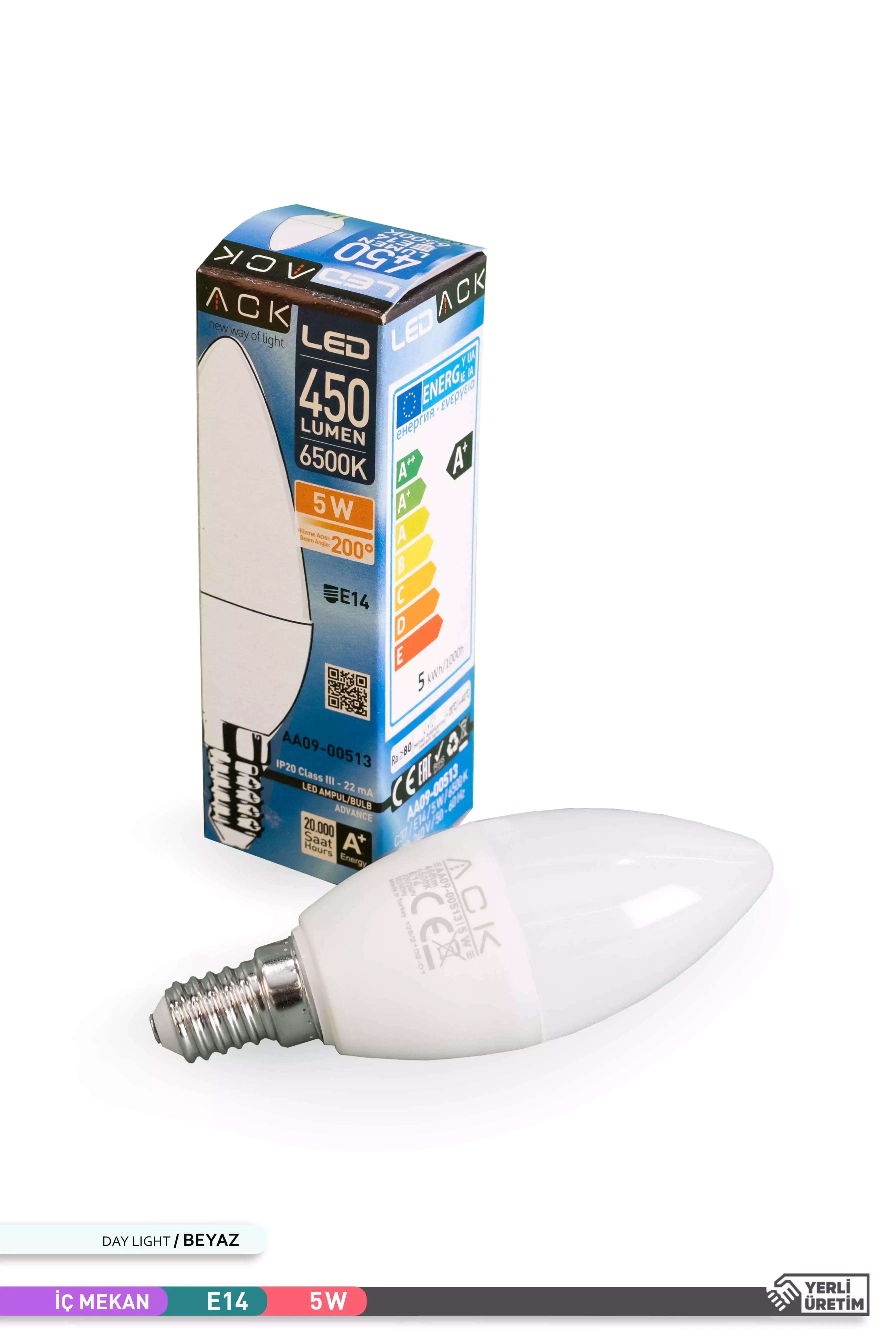 ACK LED Mum Ampul 6500K Beyaz Işık 220V 5W E14 AA09-00513