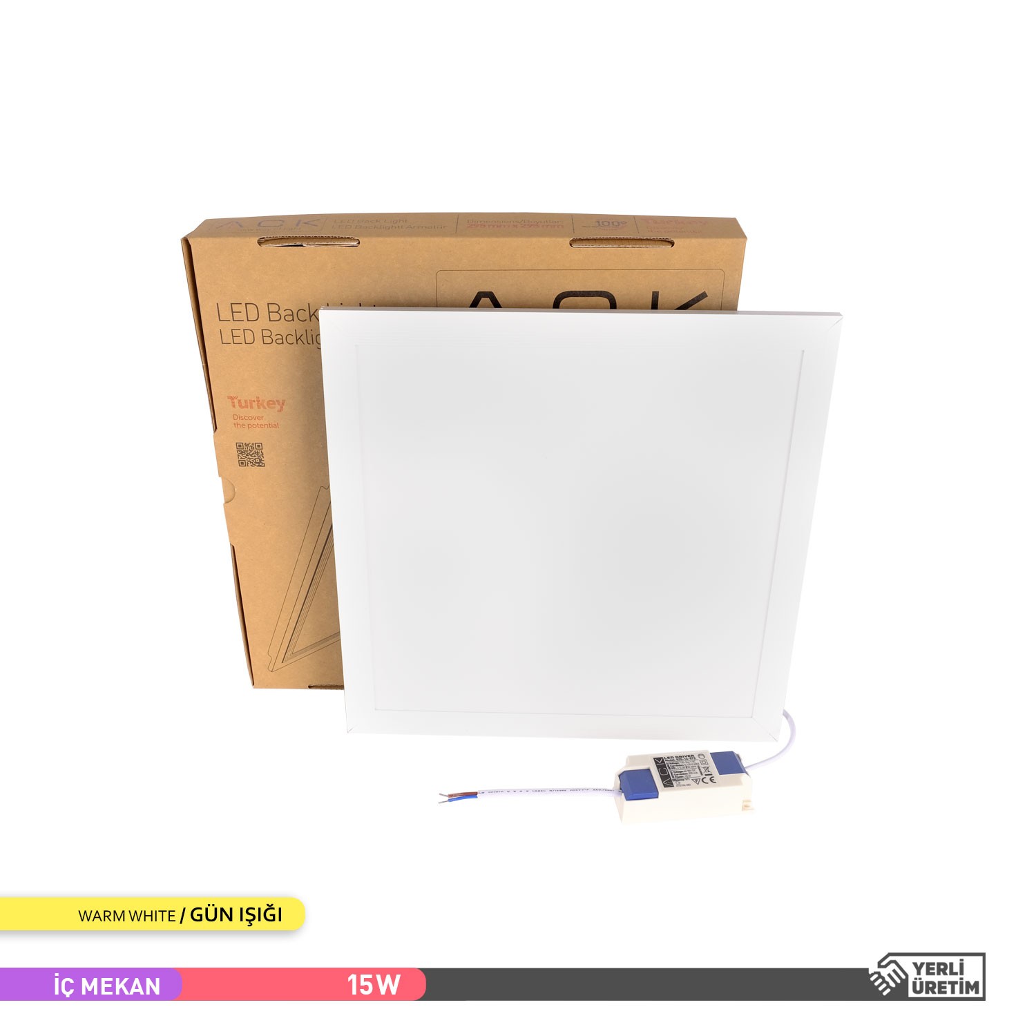 ACK 15W Sıva Altı LED Backlight Panel 3000K Günışığı Beyaz Kasa AP20-23300