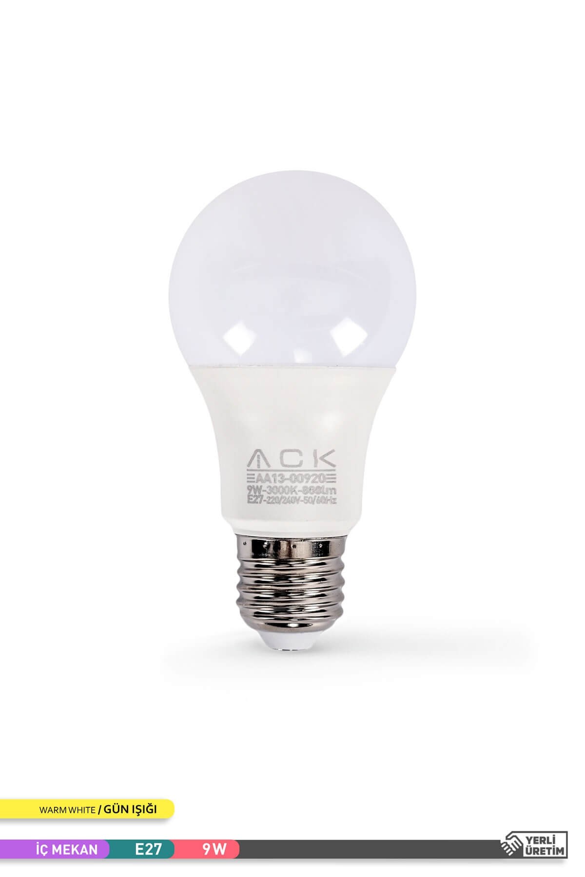ACK LED A60 Ampul 3000K Gün Işığı 220V 9W E27