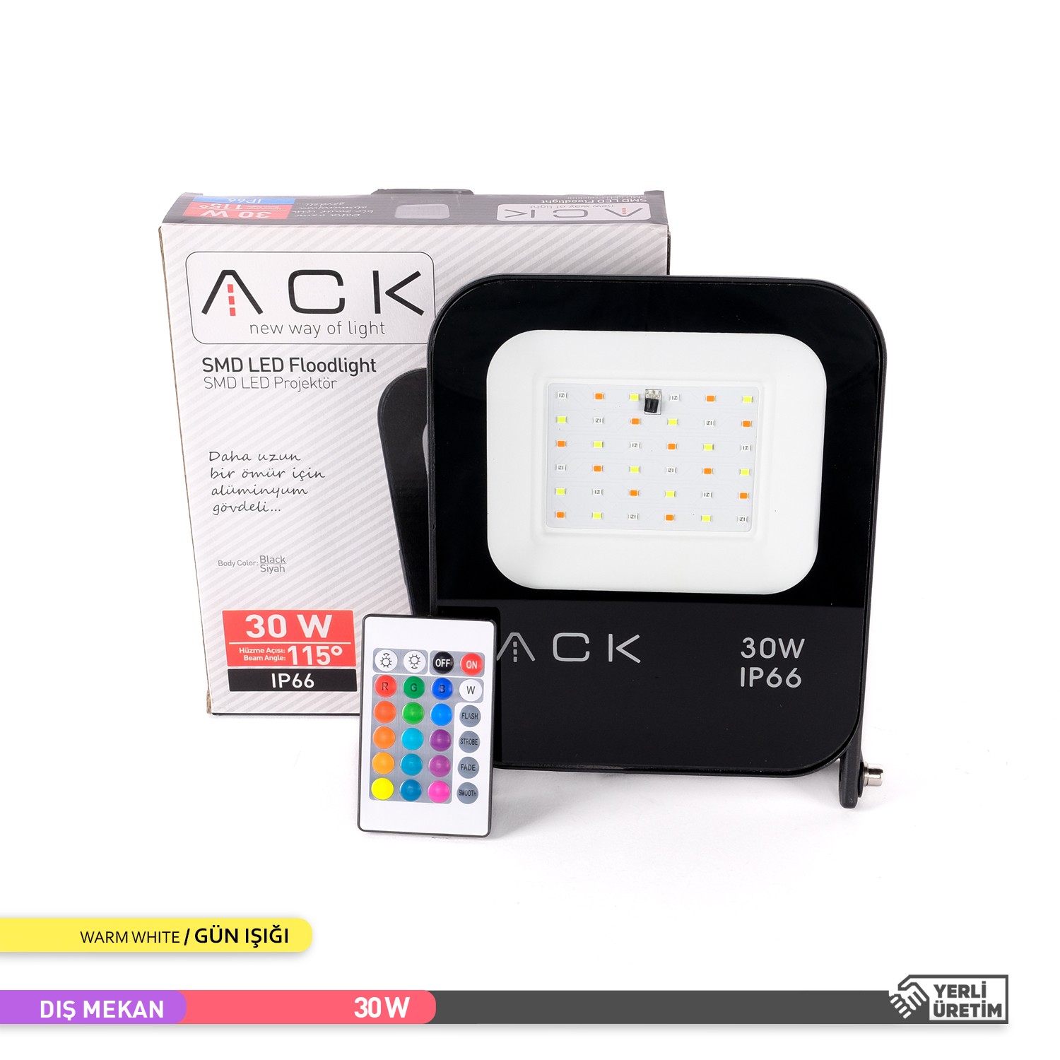 ACK RGB Kumandalı LED Projektör 30W Işık Rengi Değiştirilebilir AT62-03092