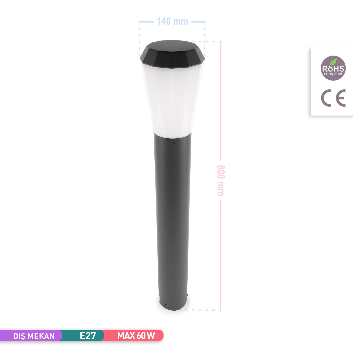ACK Comet 800 - E27 Bahçe Aydınlatma Armatürü 80cm AG36-00162