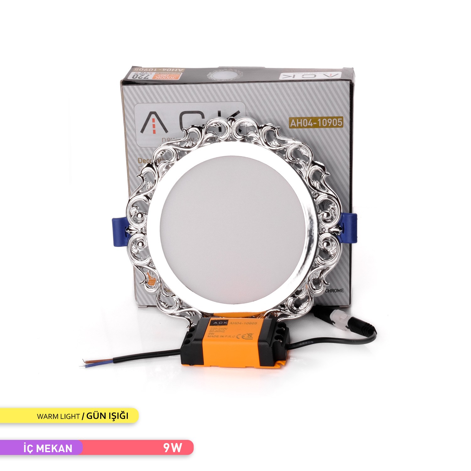 AH04-10905 9W 3000K Günışığı Sıva Altı Dekoratif Led Spot Panel Krom Kasa AH04-10905