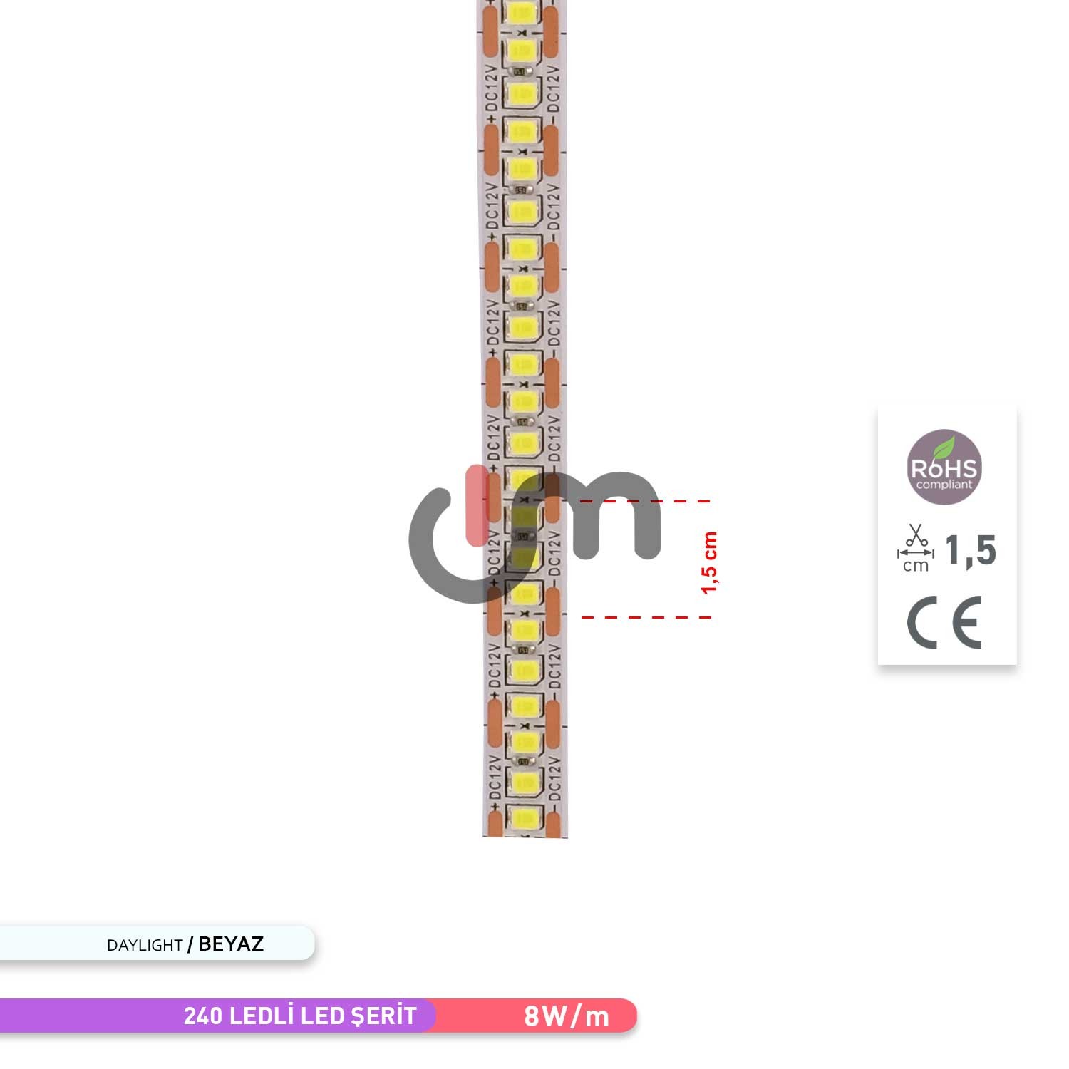 ACK 2835 6500K Beyaz 240 LED Şerit 12V 5 metre AS01-02803