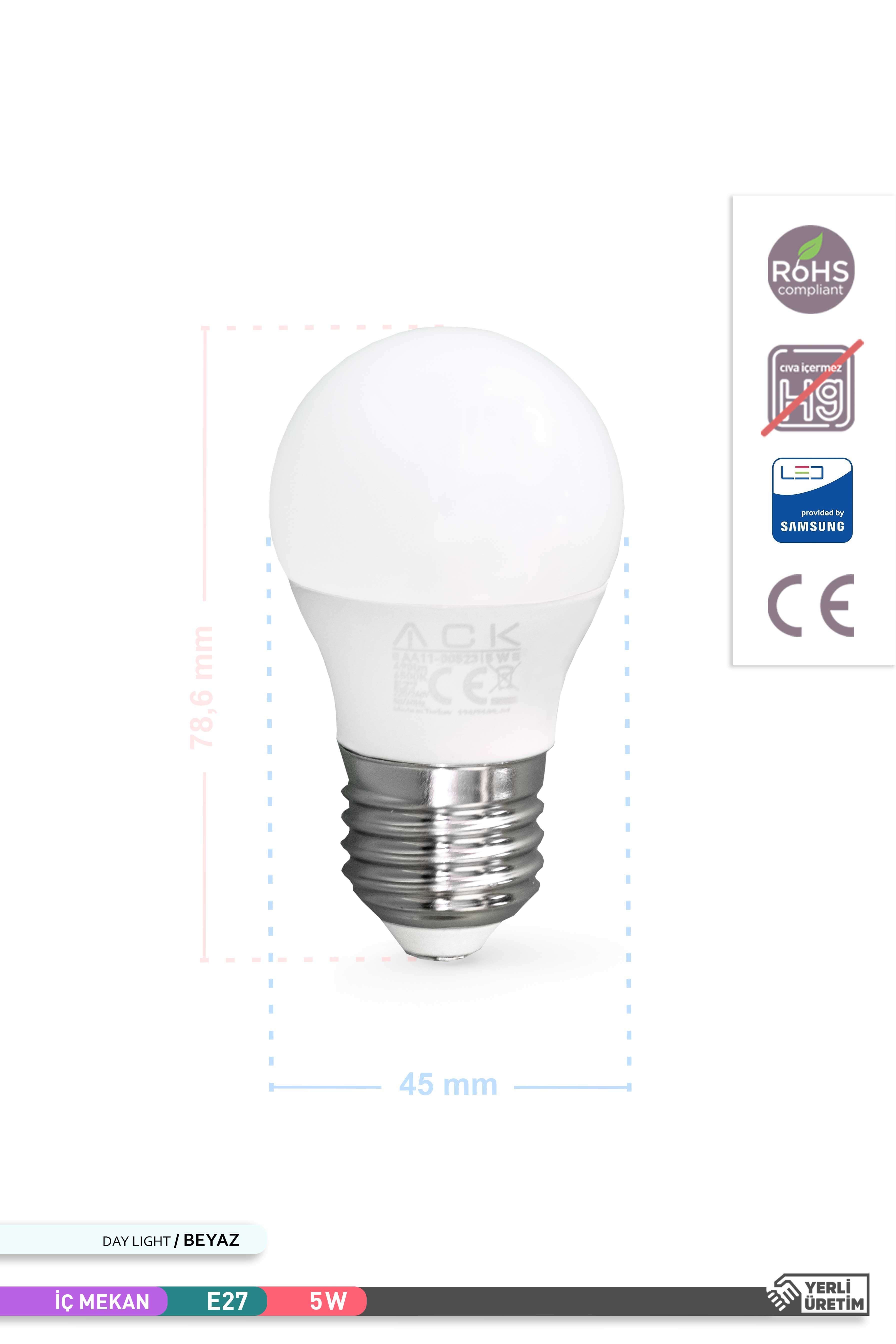 ACK LED Top Ampul 6500K Beyaz Işık 220V 5W E27