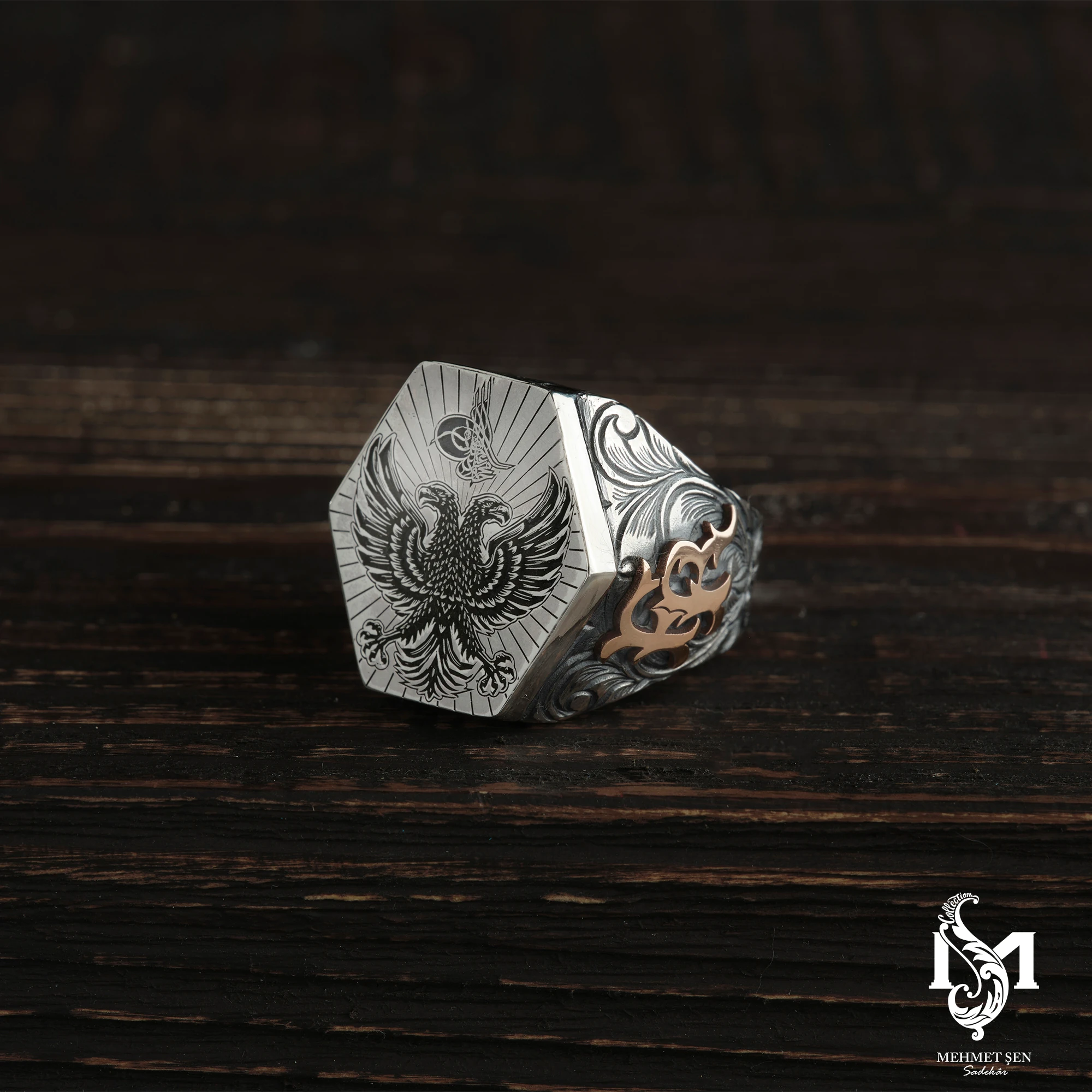 Çift Başlı Kartal Gümüş Erkek Yüzük Modeli