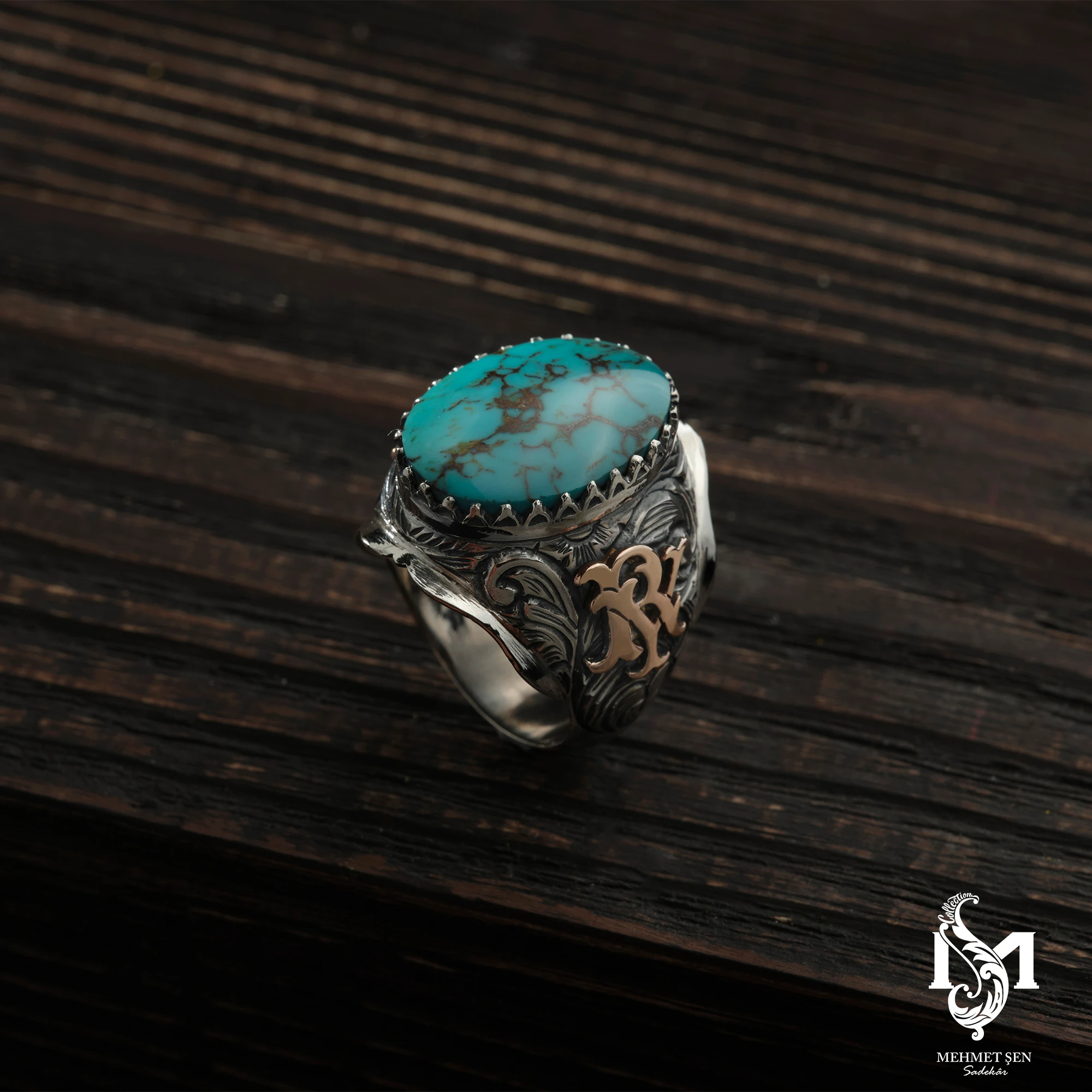 Firuze Taşlı Gümüş Erkek Yüzük Modeli