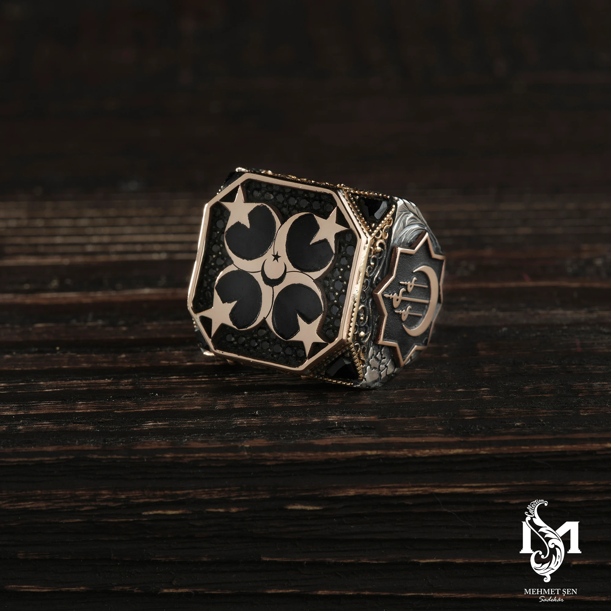 Ay Yıldız Gümüş Erkek Yüzük Modeli