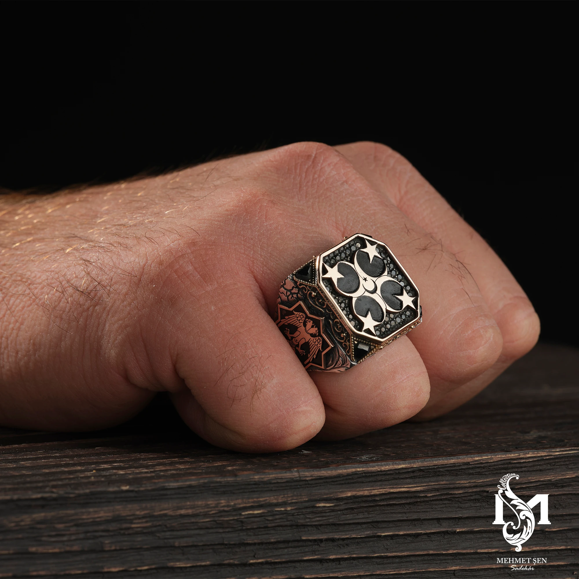 Ay Yıldız Gümüş Erkek Yüzük Modeli